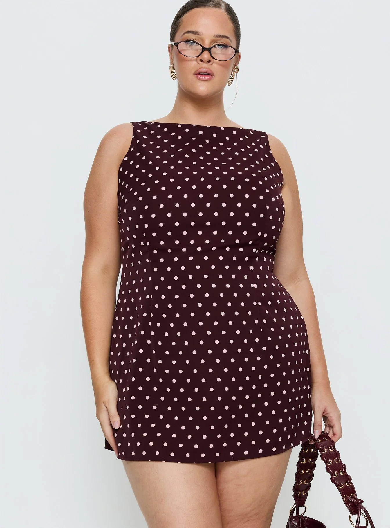 Kherin Boat Neck Romper Wine Polka Curve - Image 2