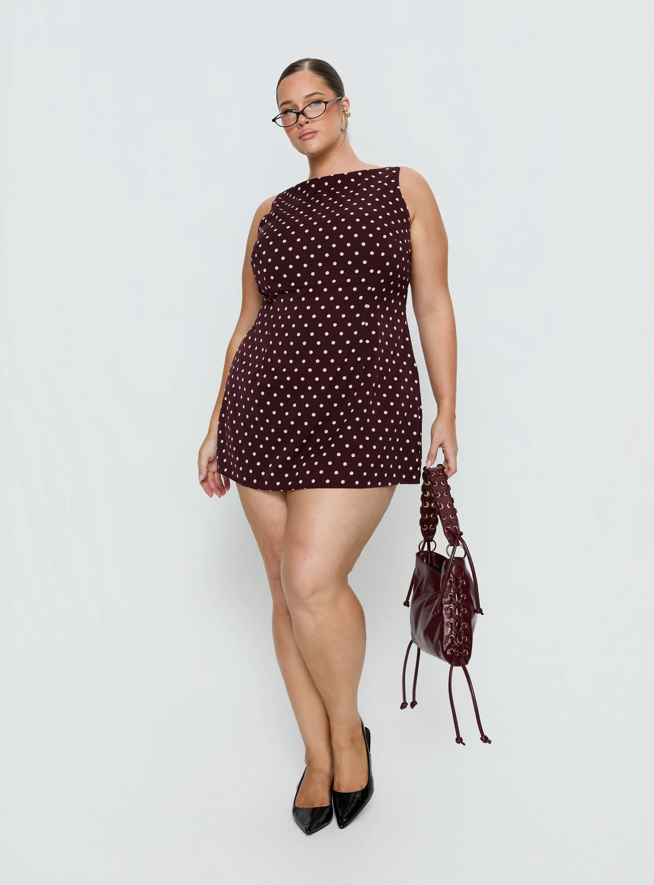 Kherin Boat Neck Romper Wine Polka Curve - Image 3