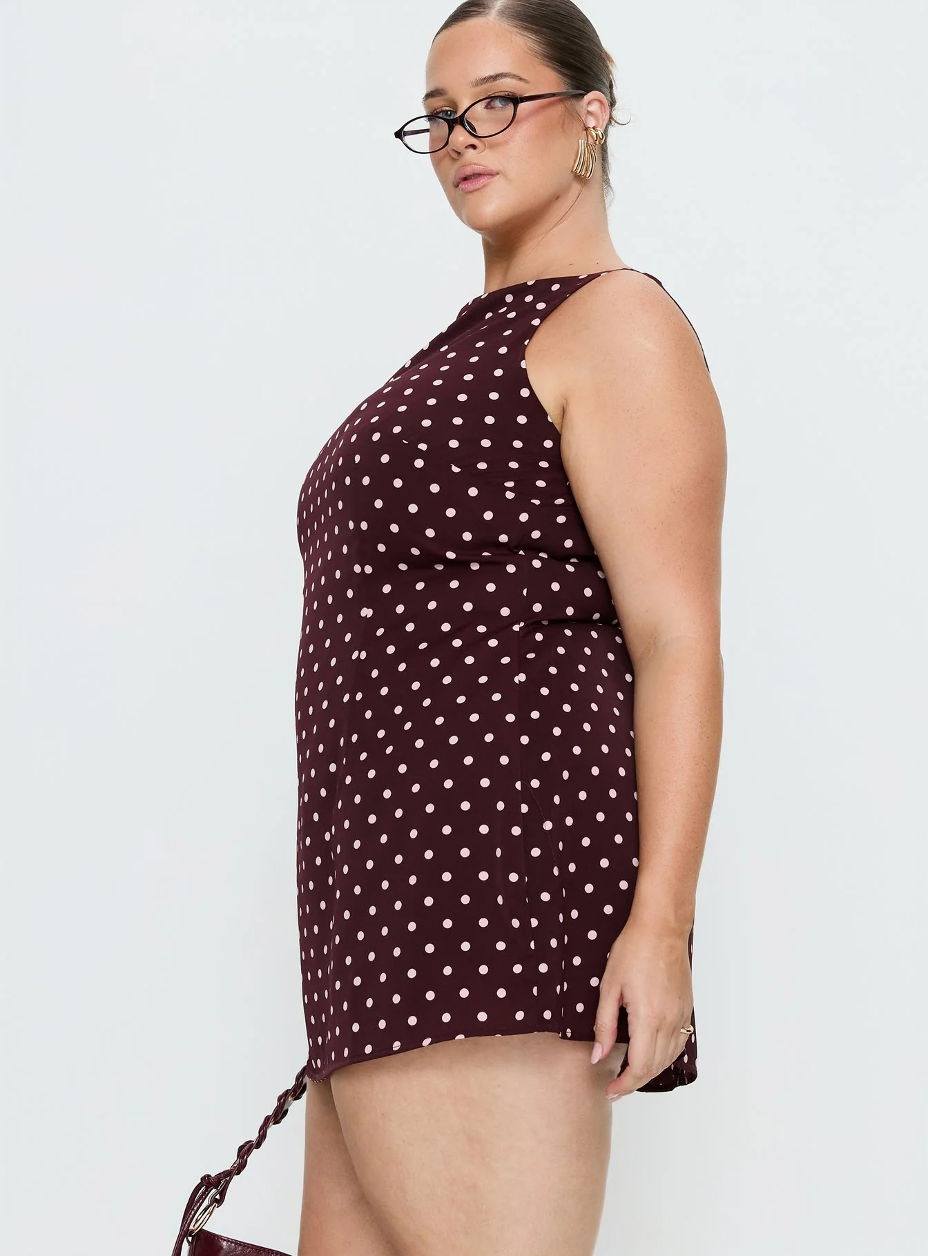 Kherin Boat Neck Romper Wine Polka Curve - Image 4