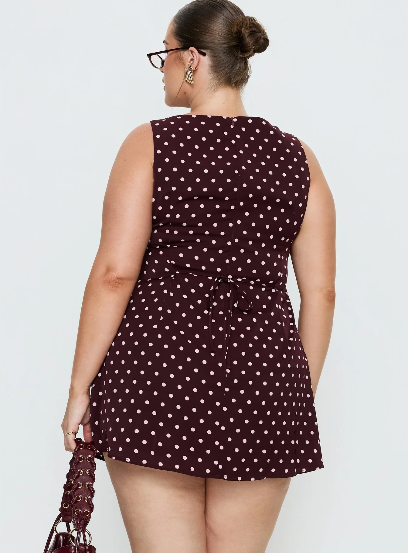 Kherin Boat Neck Romper Wine Polka Curve - Image 5