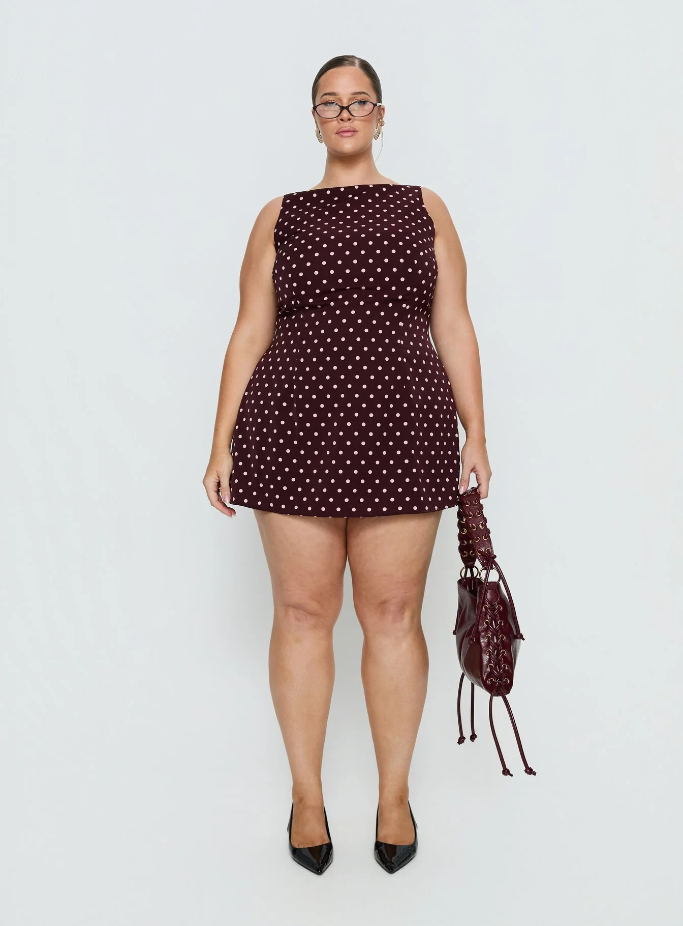 Kherin Boat Neck Romper Wine Polka Curve - Image 7