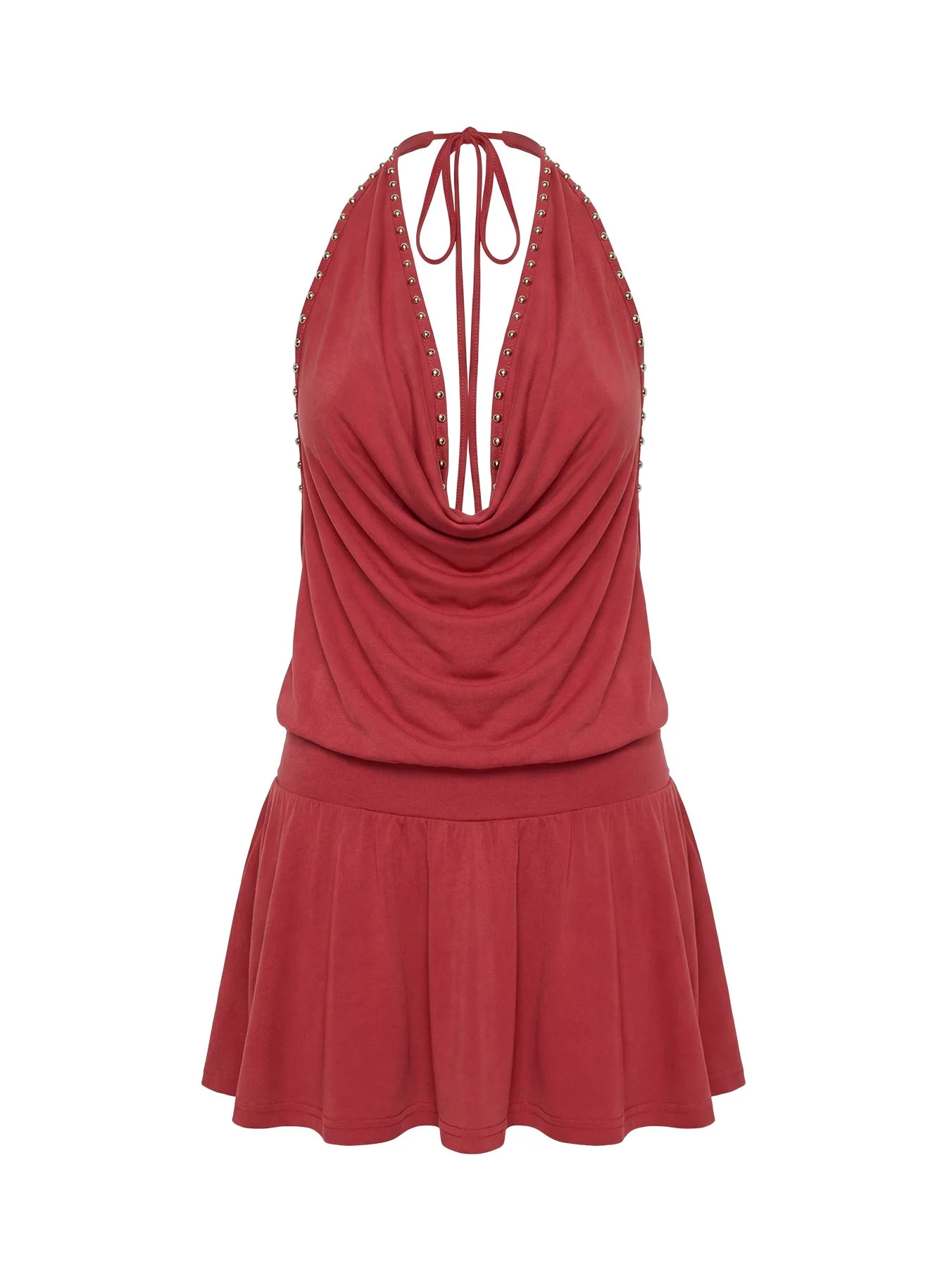 Khoda Studded Halter Mini Dress Burgundy - Image 10