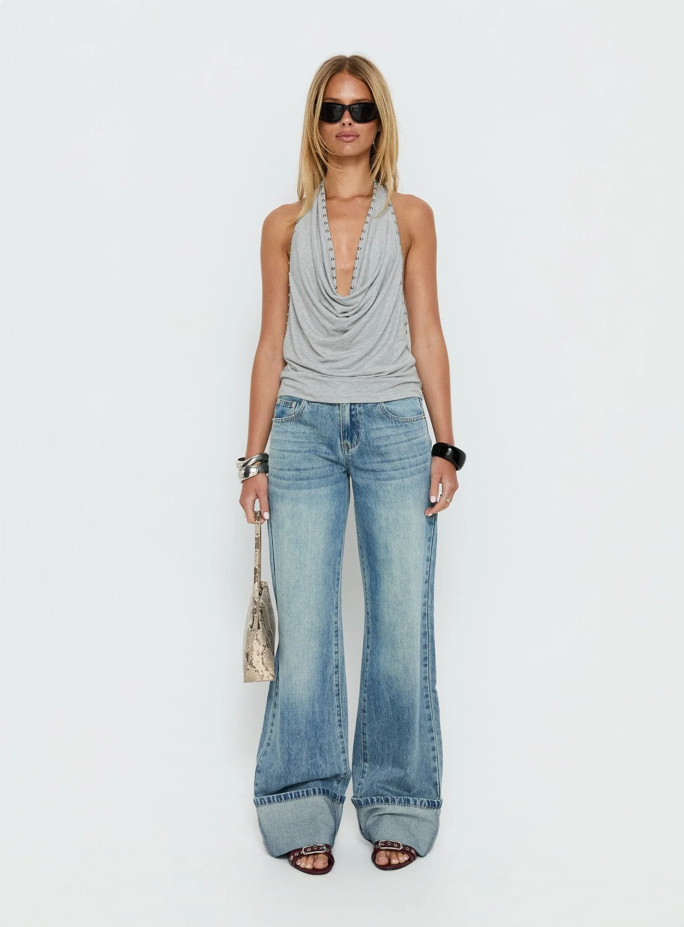 Khoda Studded Halter Top Grey Marle - Image 7