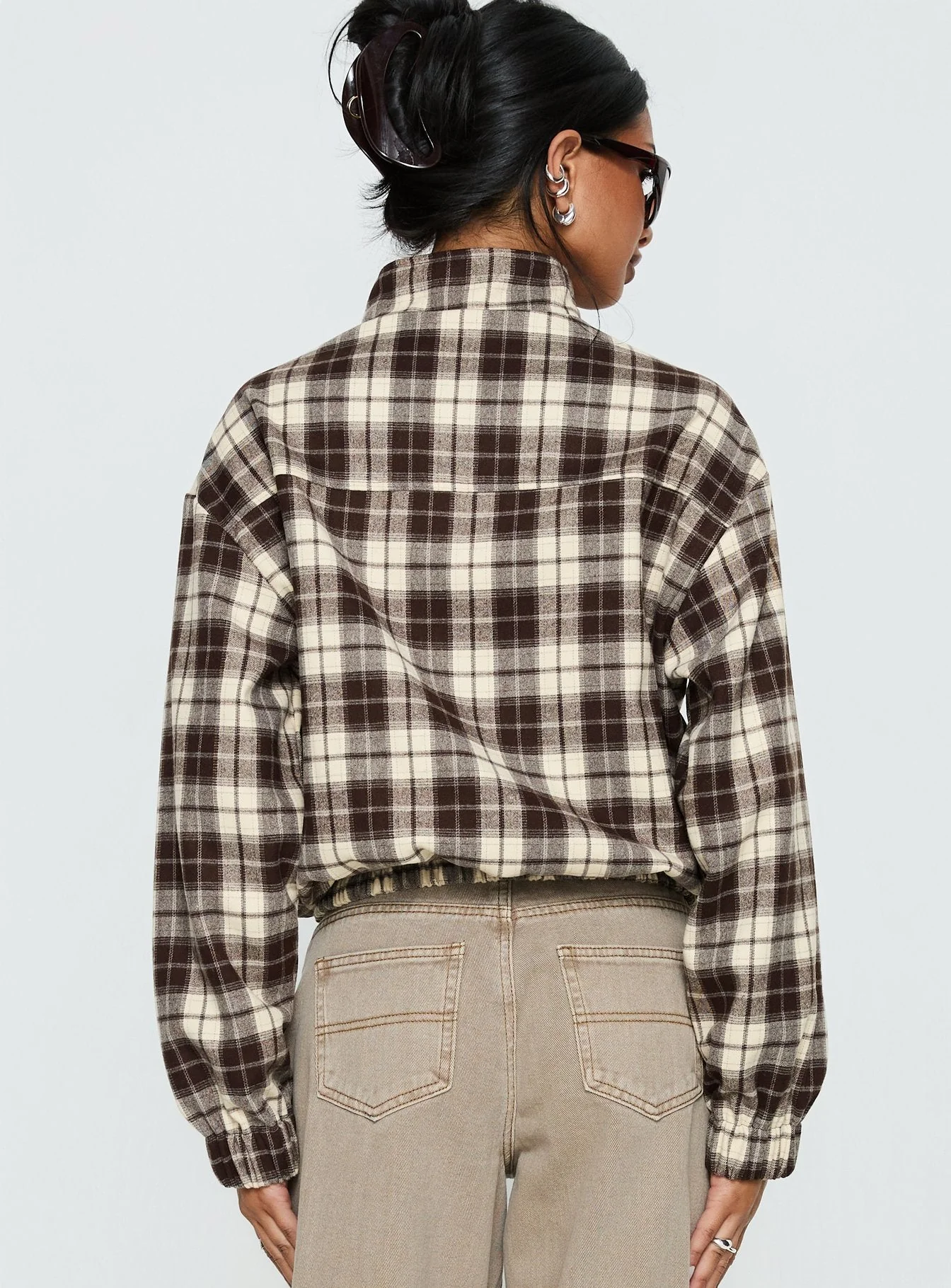 Khodana Funnel Neck Button Down Jacket Brown Check - Image 5