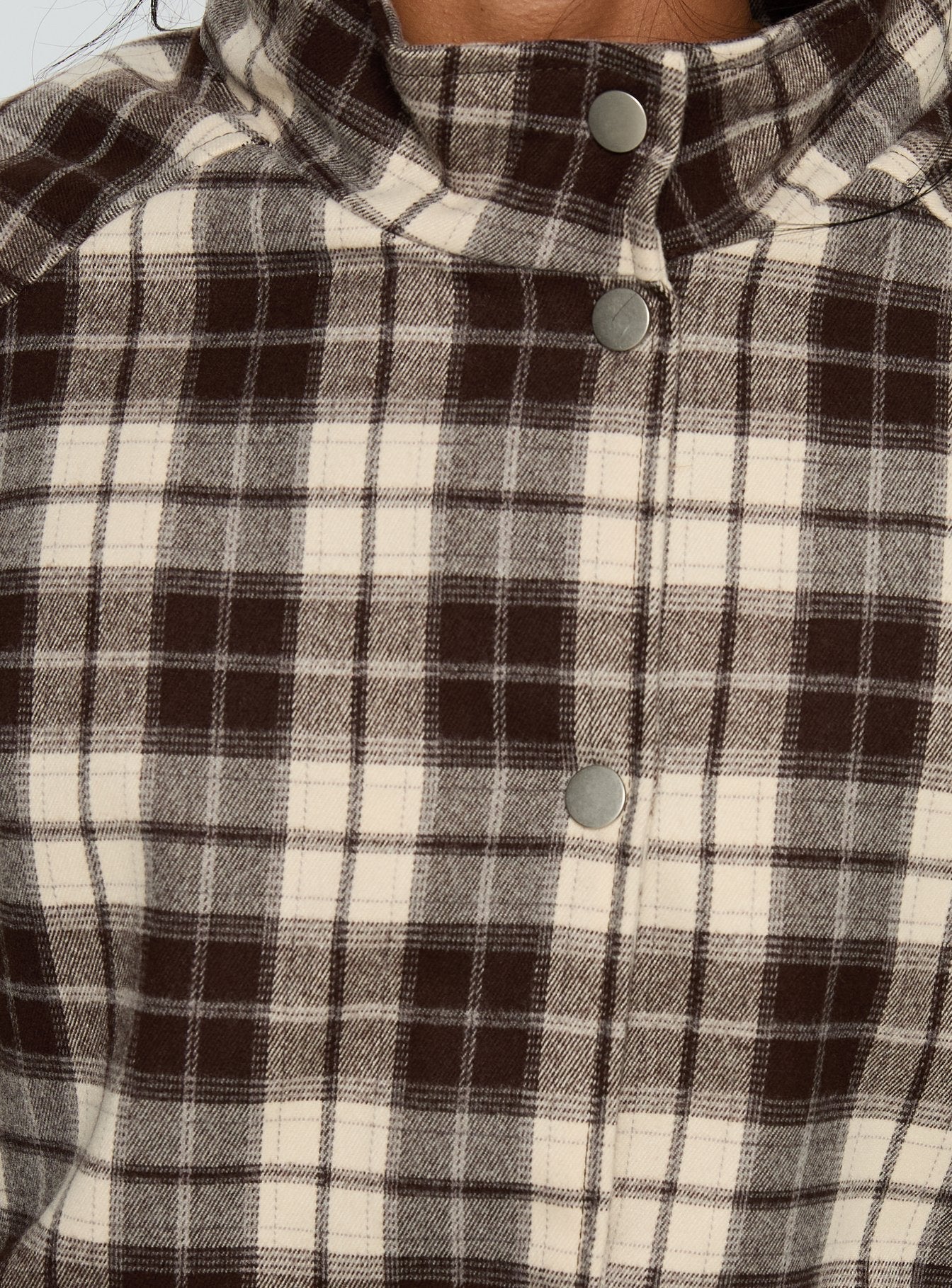 Khodana Funnel Neck Button Down Jacket Brown Check - Image 6