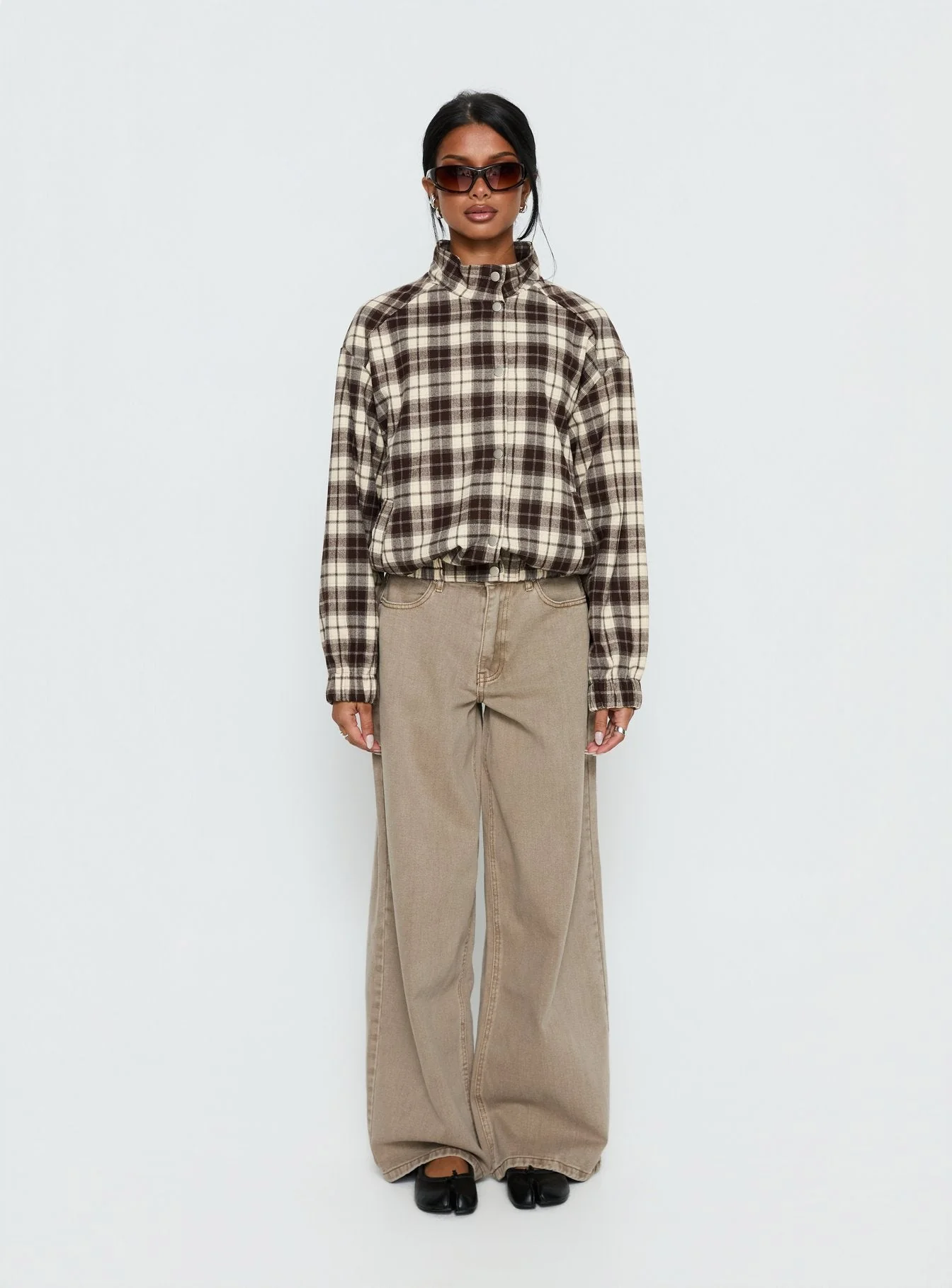 Khodana Funnel Neck Button Down Jacket Brown Check - Image 8
