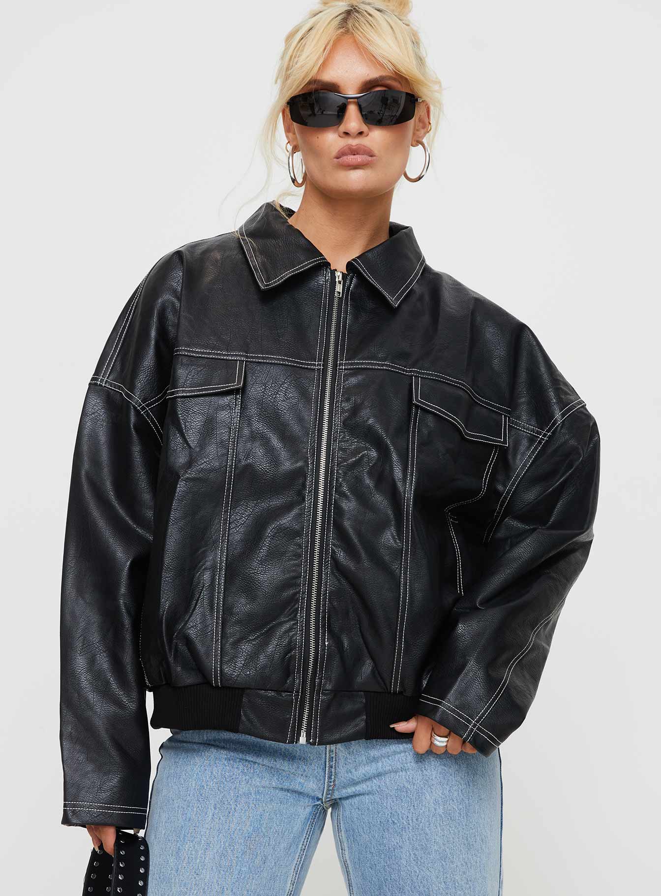 Kingsley Contrast Stitch Pu Jacket Black - Image 3