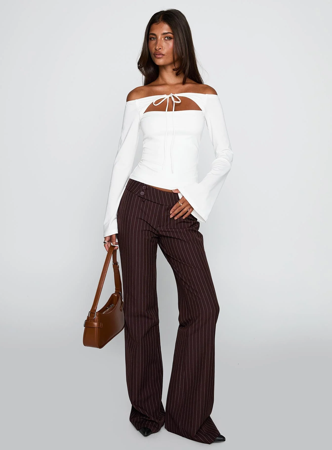 Kinkirk Flared Pants Brown Pinstripe - Image 2