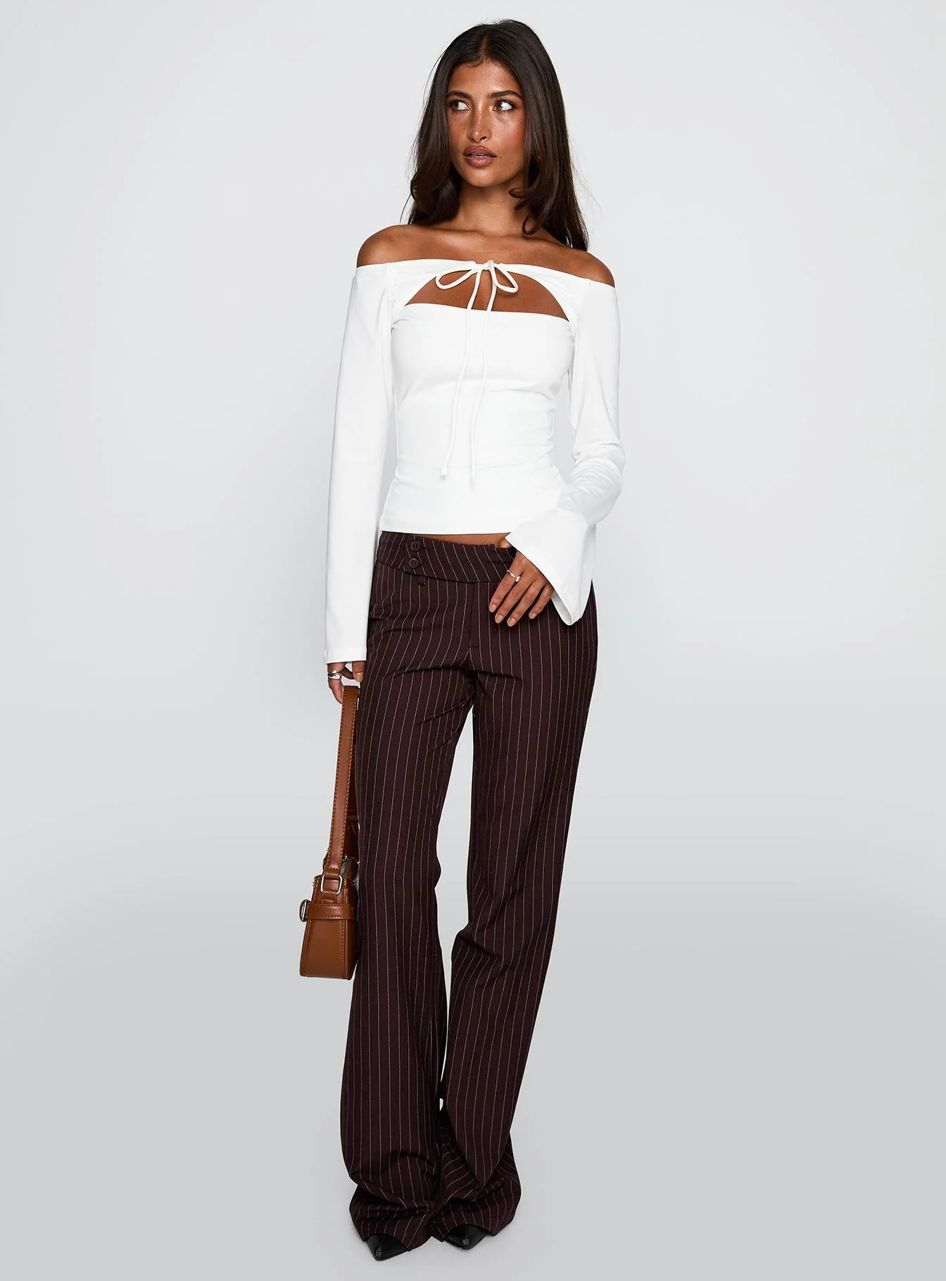 Kinkirk Flared Pants Brown Pinstripe - Image 3