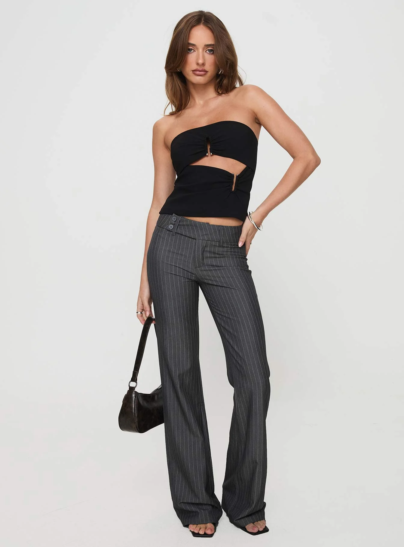 Kinkirk Flared Pants Grey Pinstripe - Image 3