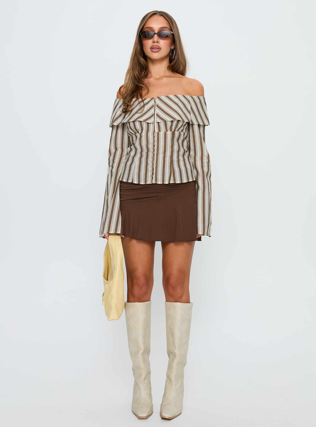 Knockout Off Shoulder Top Brown Stripe - Image 6