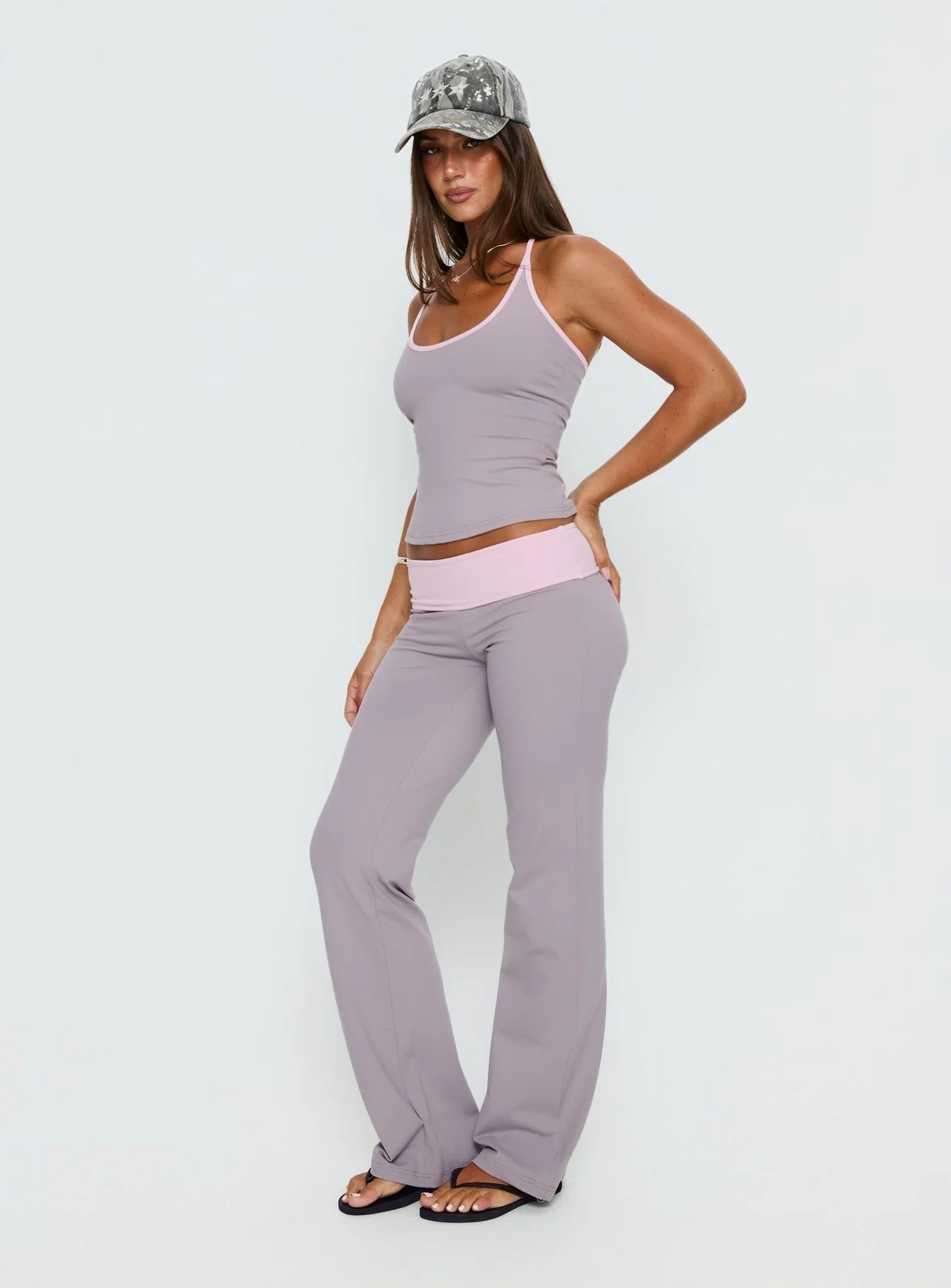 Kobee Jersey Flare Pants Slate / Dusty Pink - Image 4