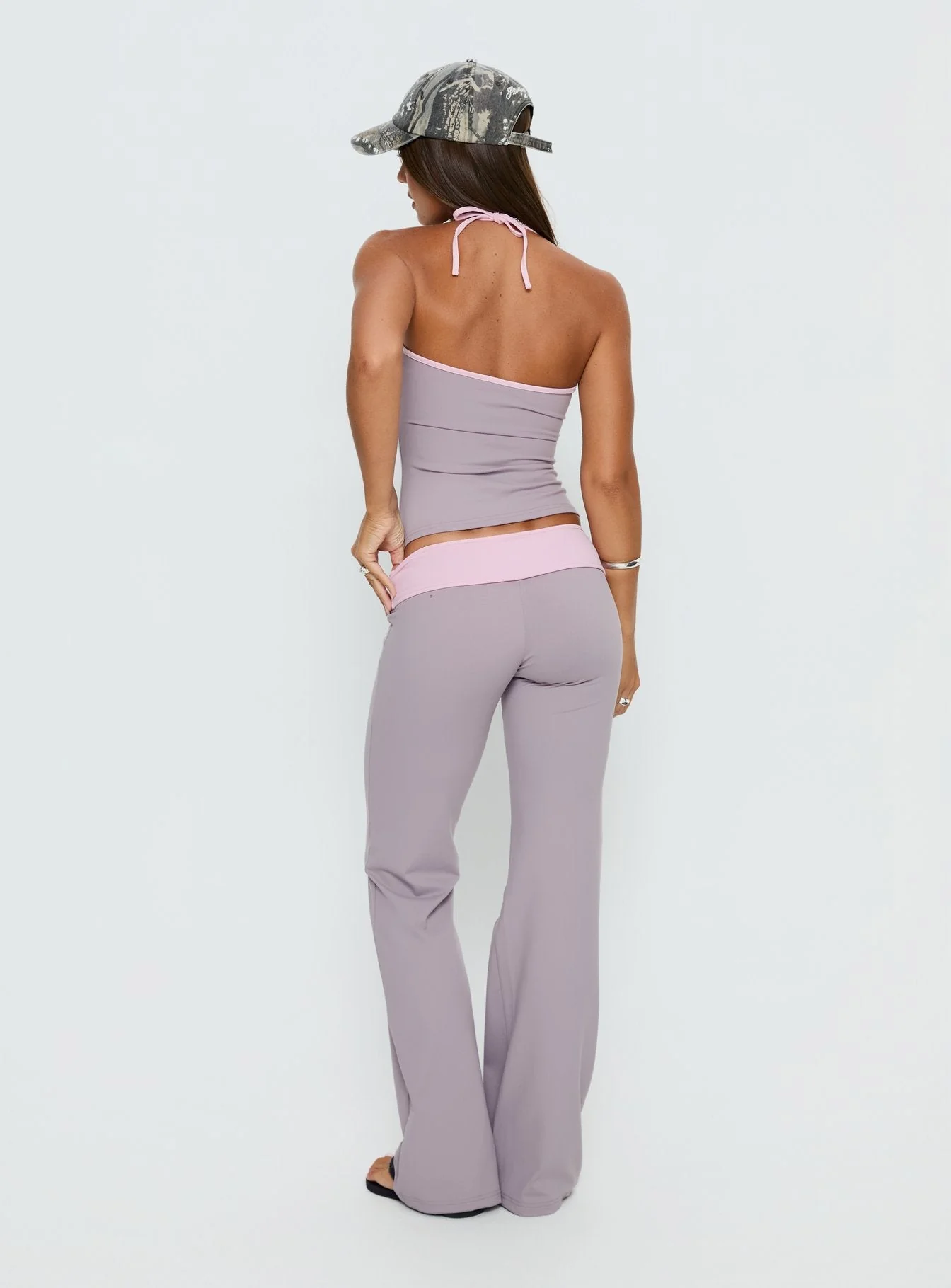 Kobee Jersey Flare Pants Slate / Dusty Pink - Image 5