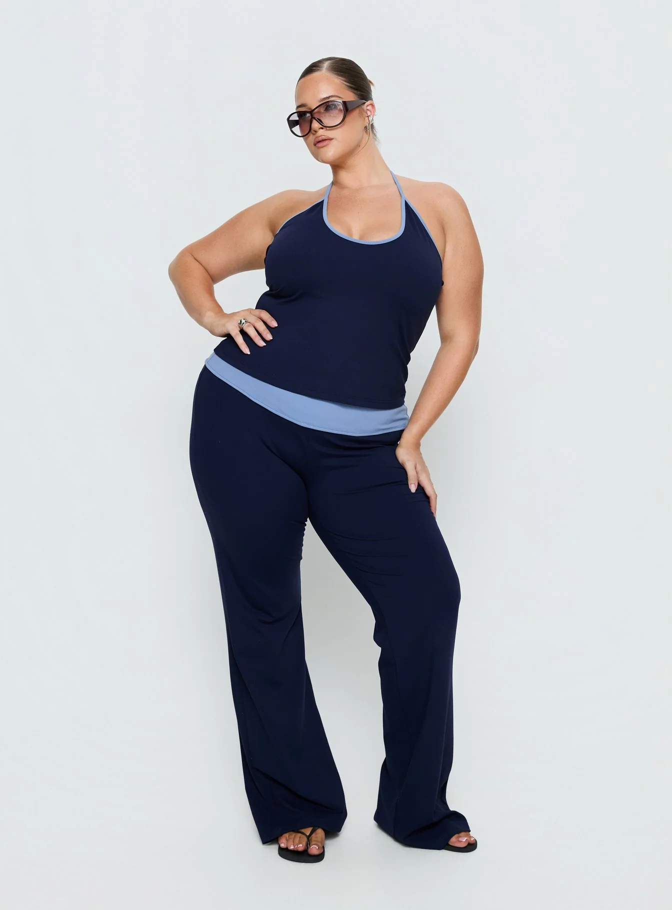 Kobee Jersey Halter Top Navy / Light Blue Curve - Image 3