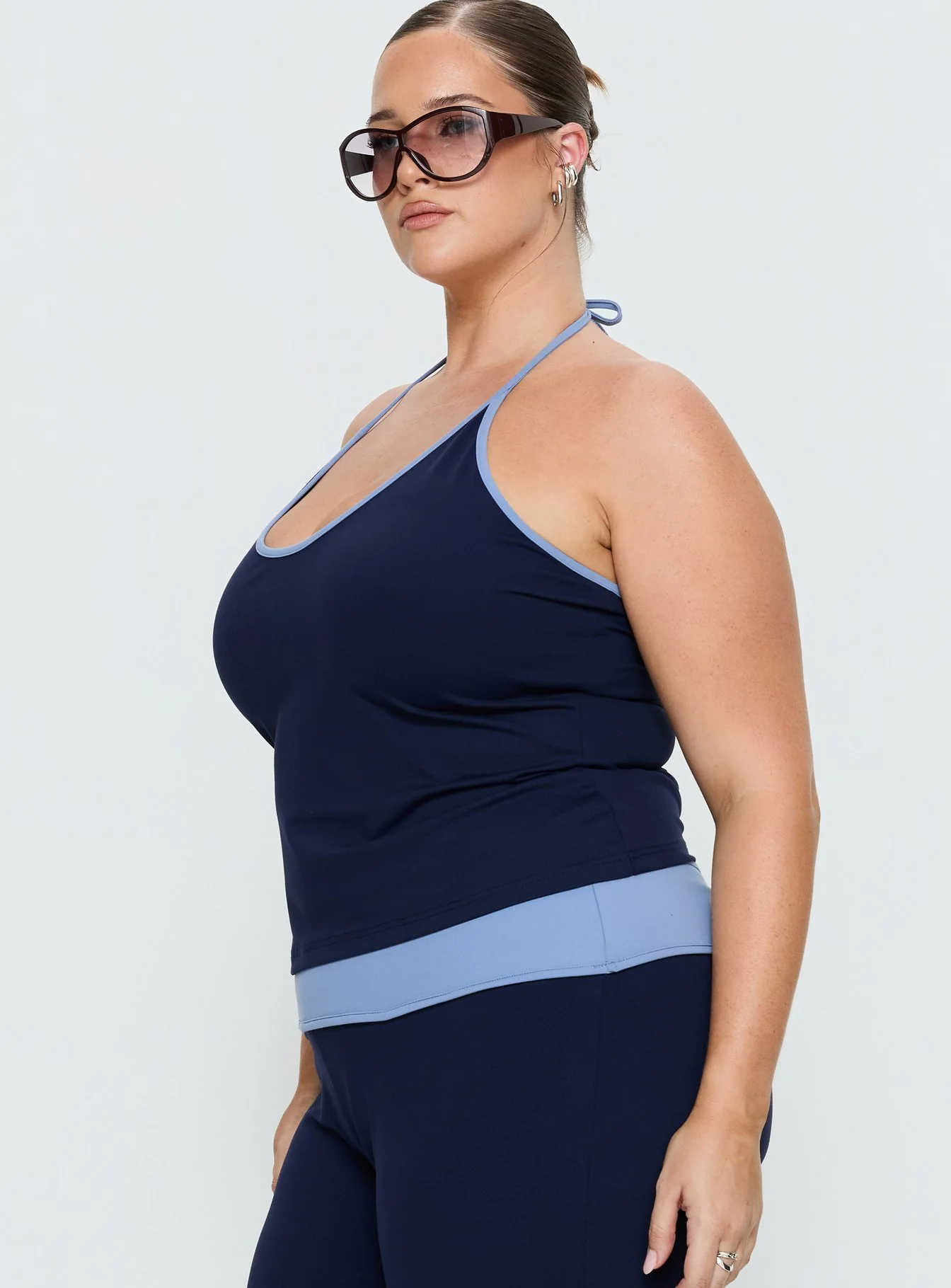 Kobee Jersey Halter Top Navy / Light Blue Curve - Image 4