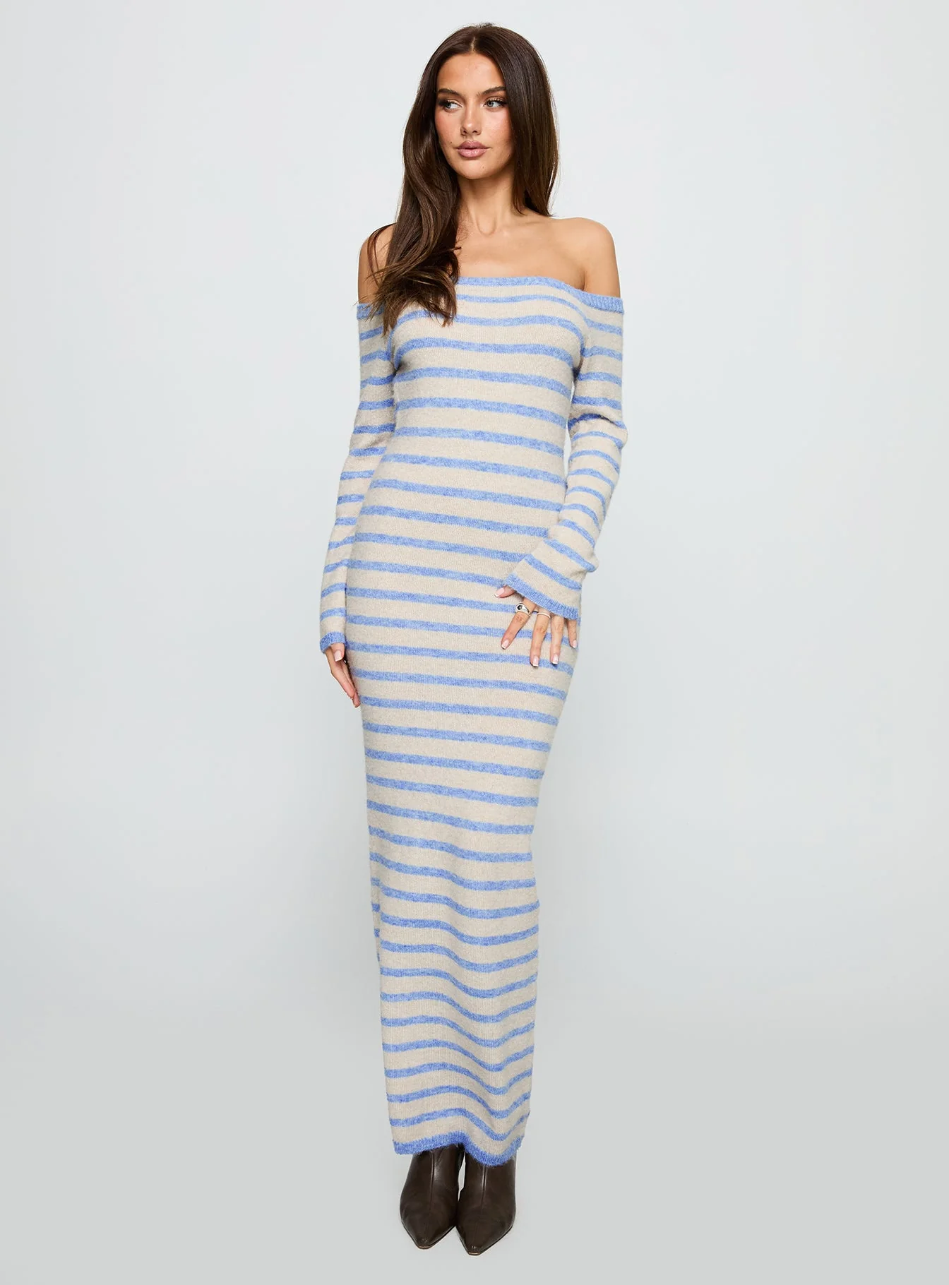 Korra Long Sleeve Maxi Dress Blue Stripe - Image 3