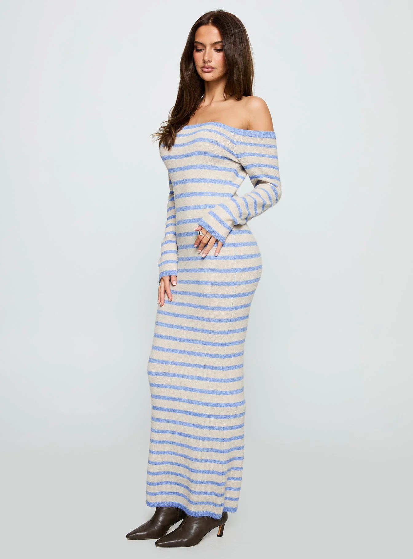 Korra Long Sleeve Maxi Dress Blue Stripe - Image 4
