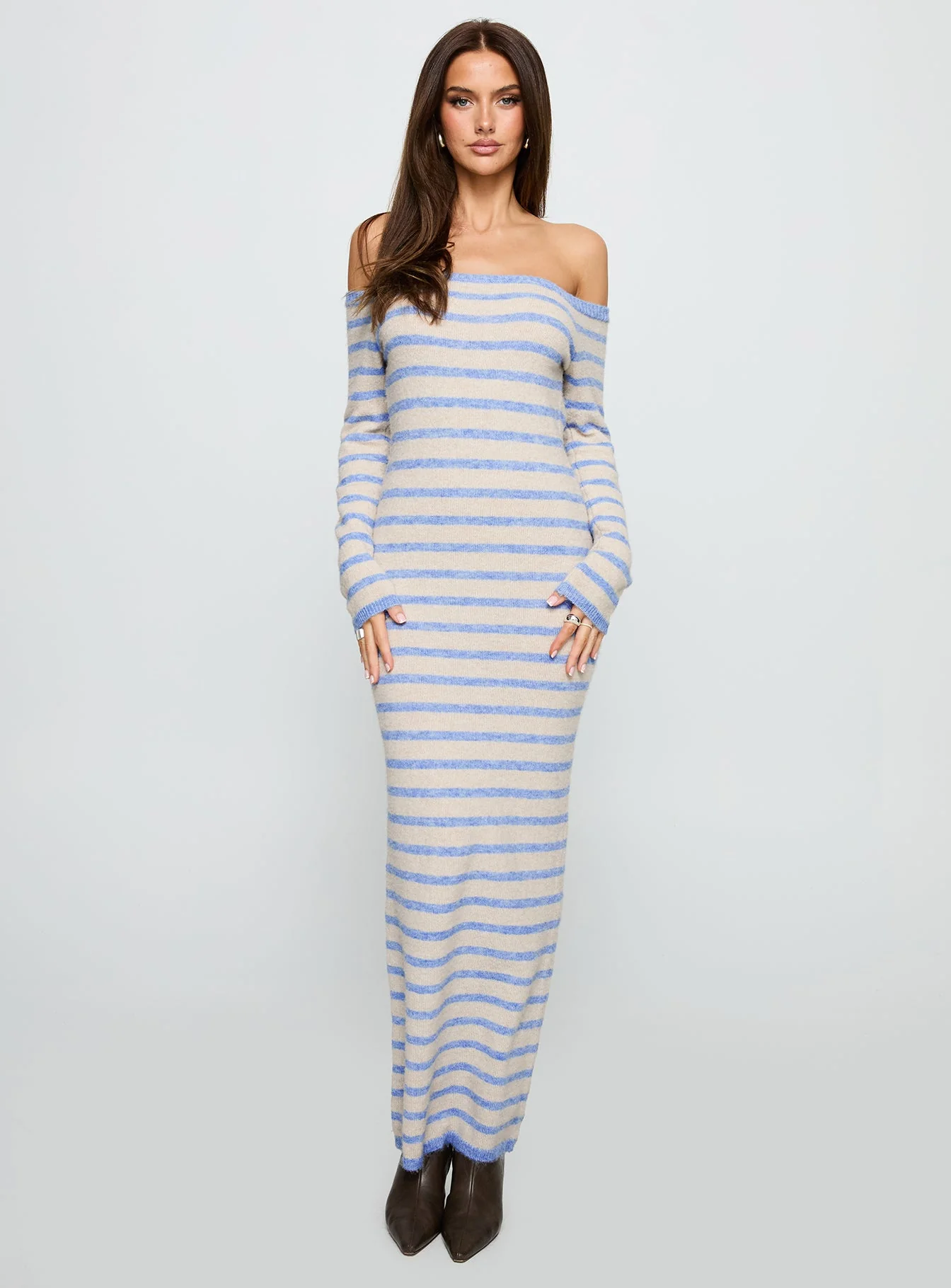 Korra Long Sleeve Maxi Dress Blue Stripe - Image 7