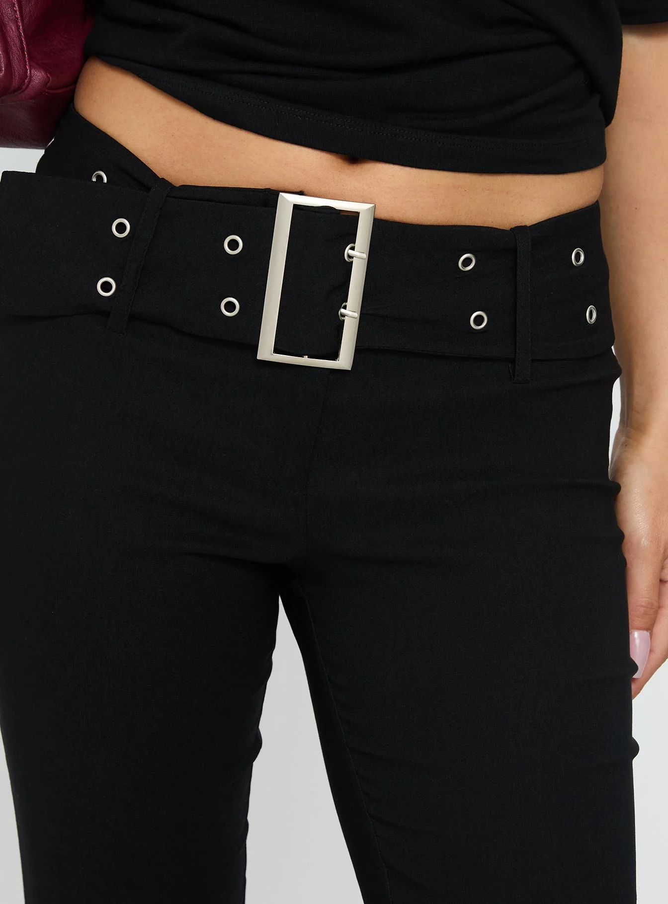 Kortnee Eyelet Detail Flare Leg Pants Black - Image 6