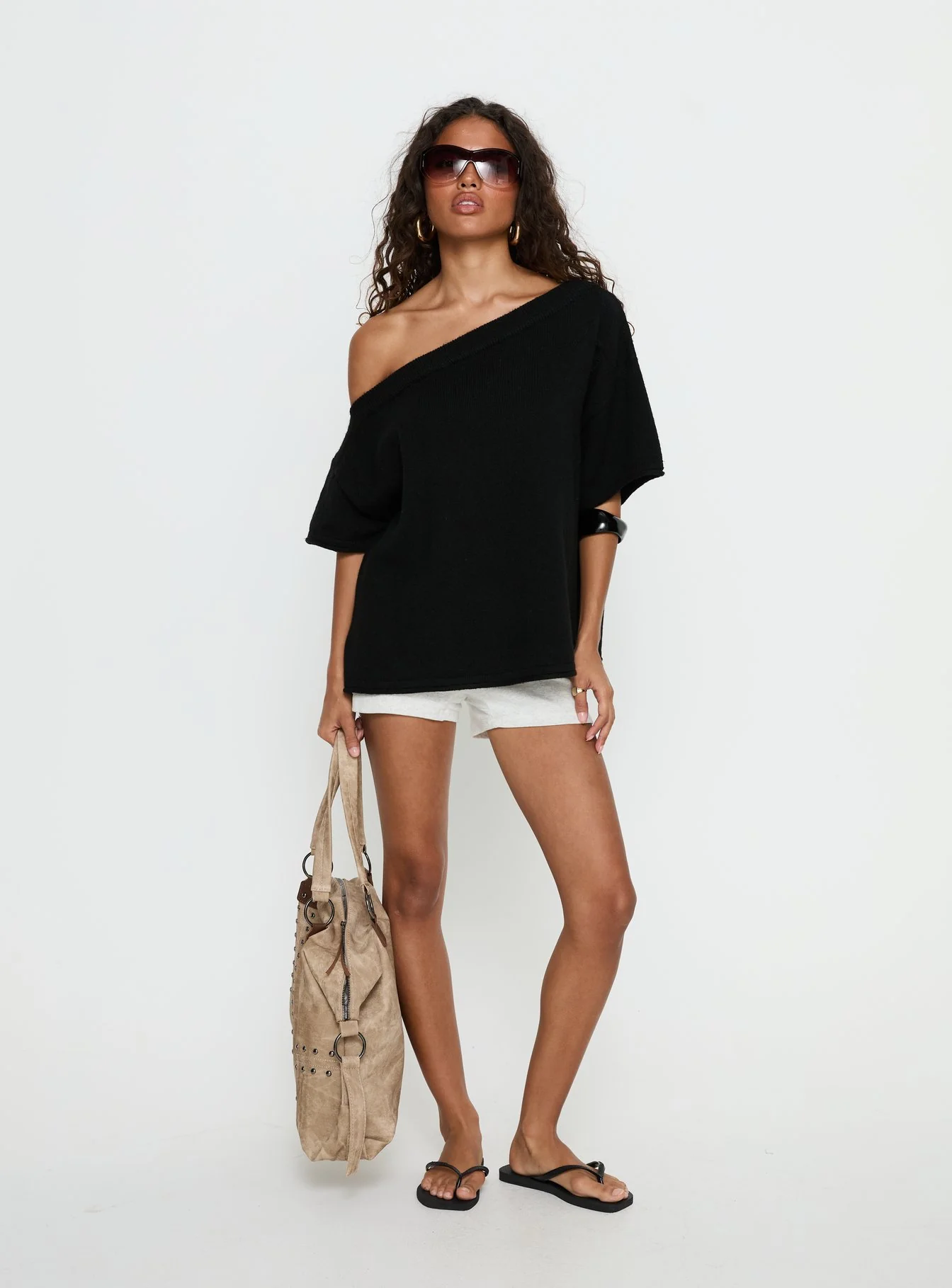 Kourta Off Shoulder Oversized Knit Top Black - Image 3
