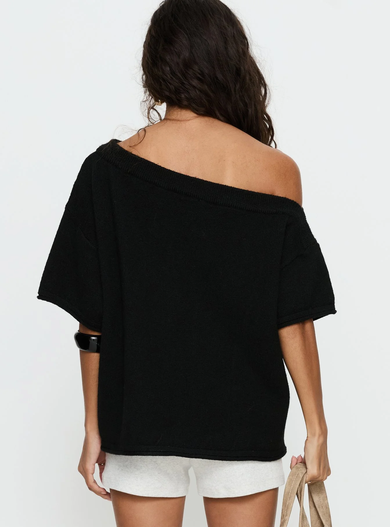 Kourta Off Shoulder Oversized Knit Top Black - Image 5
