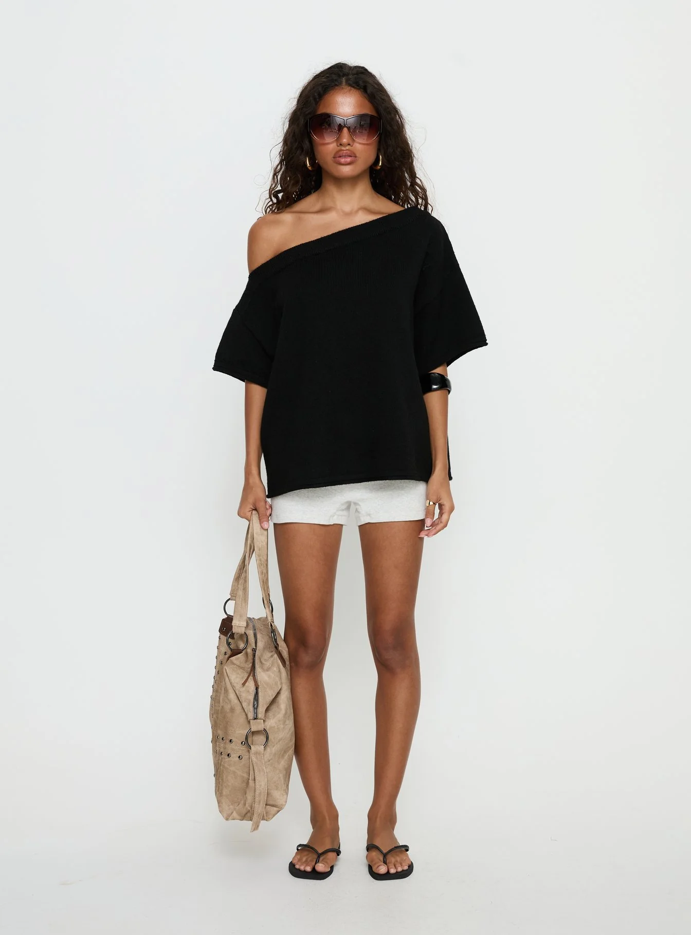 Kourta Off Shoulder Oversized Knit Top Black - Image 7