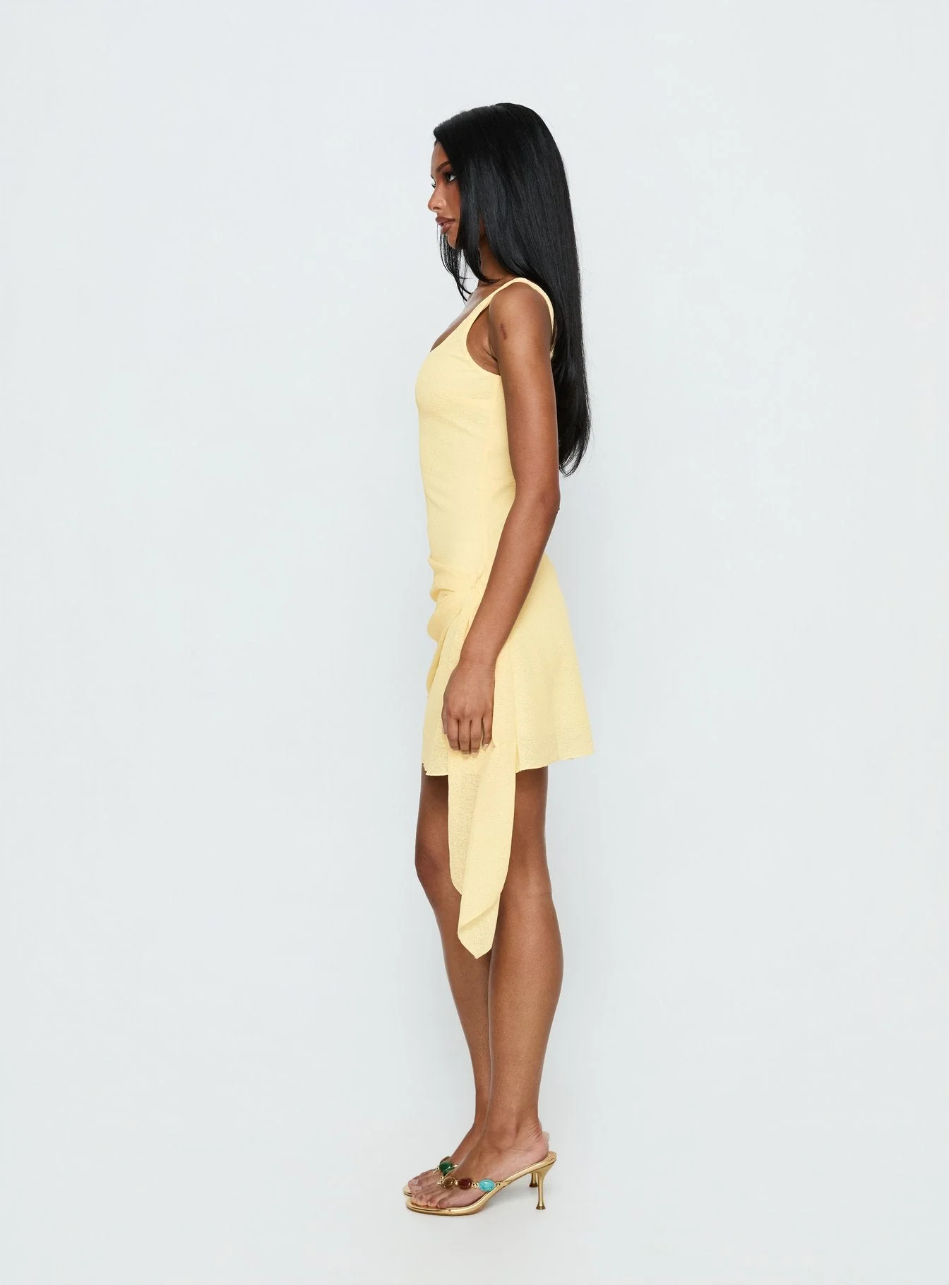 Kristoni Ruched Scarf Mini Dress Lemon Yellow - Image 3