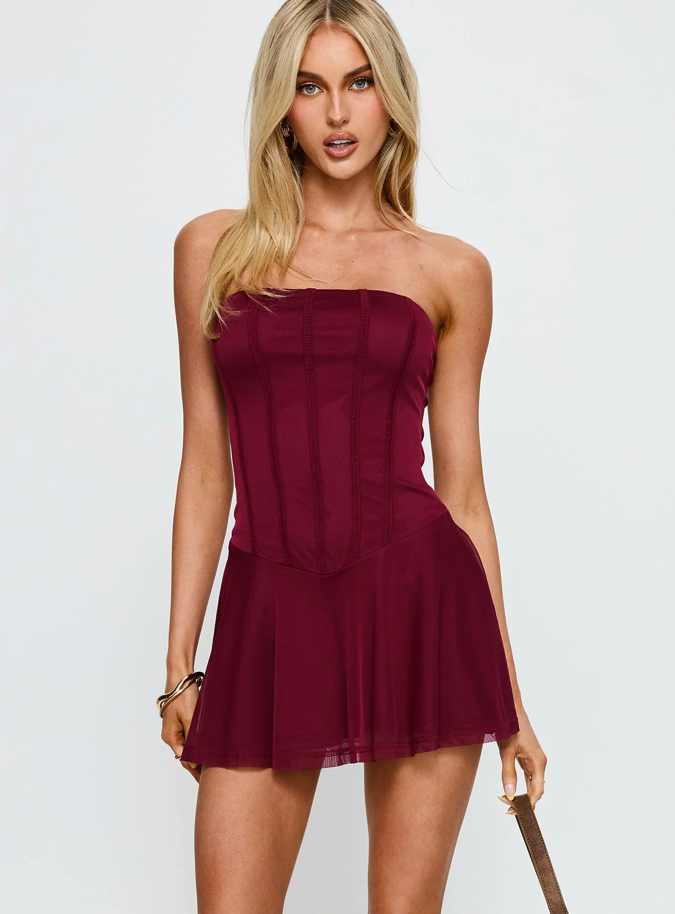 Kristyna Strapless Playsuit Burgundy - Image 2