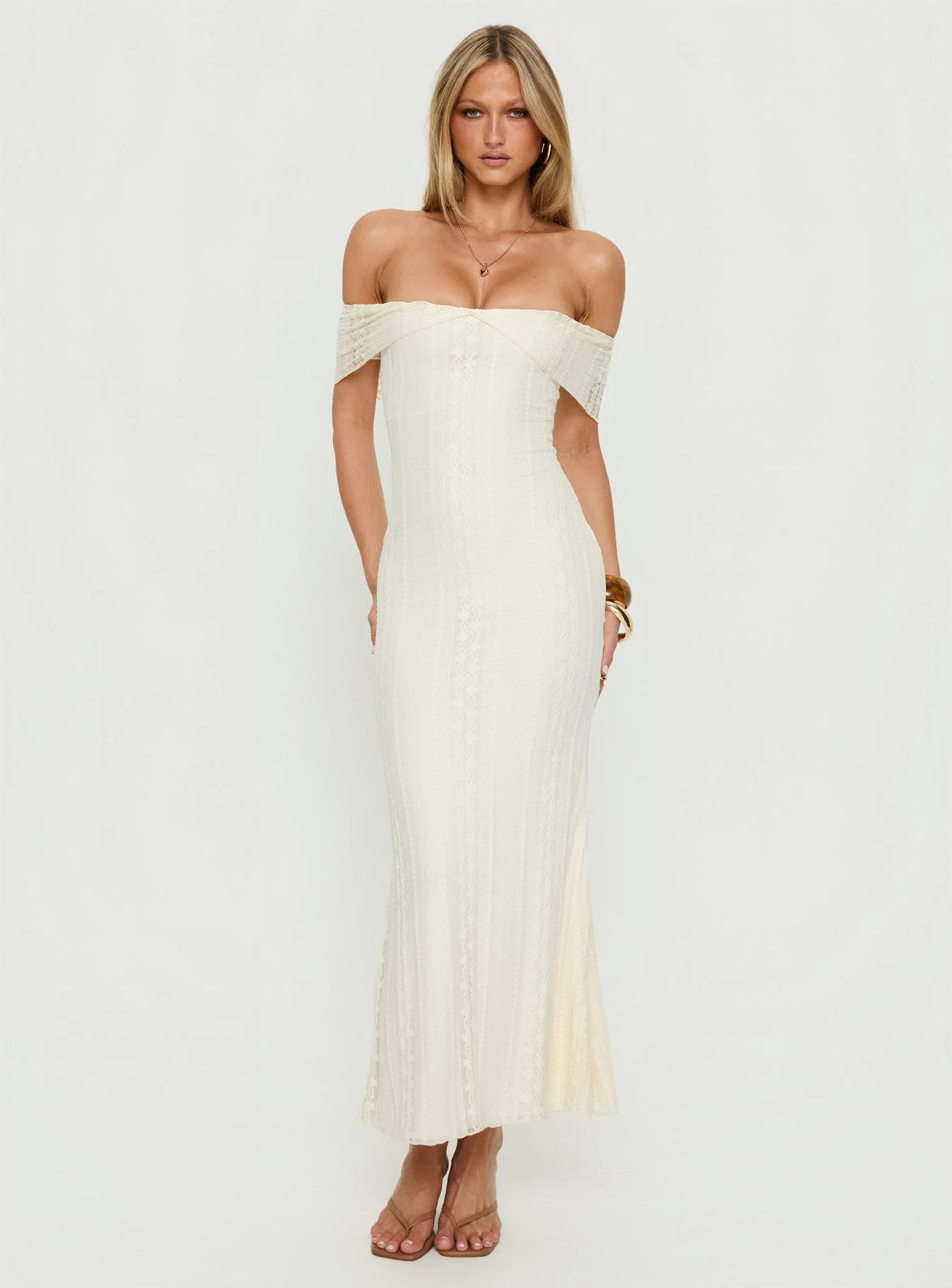 Ladonna Off Shoulder Maxi Dress Cream - Image 2