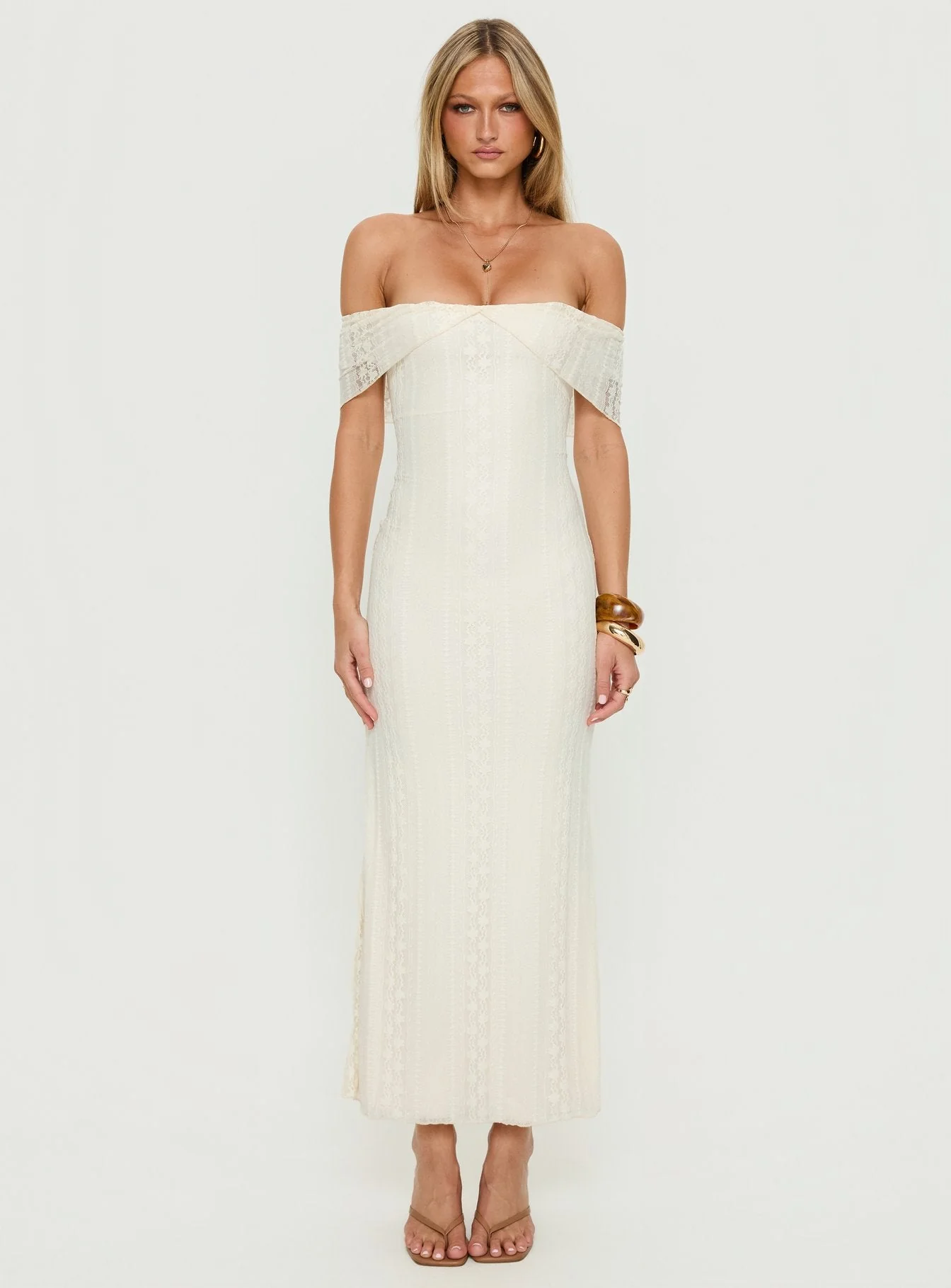 Ladonna Off Shoulder Maxi Dress Cream - Image 7