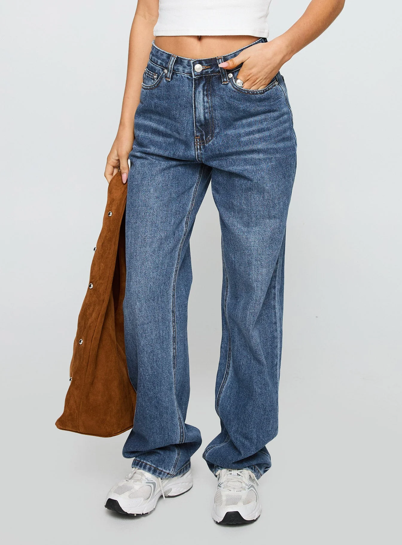 Laid Back Low Rise Straight Leg Jeans Dark Blue Wash - Image 2