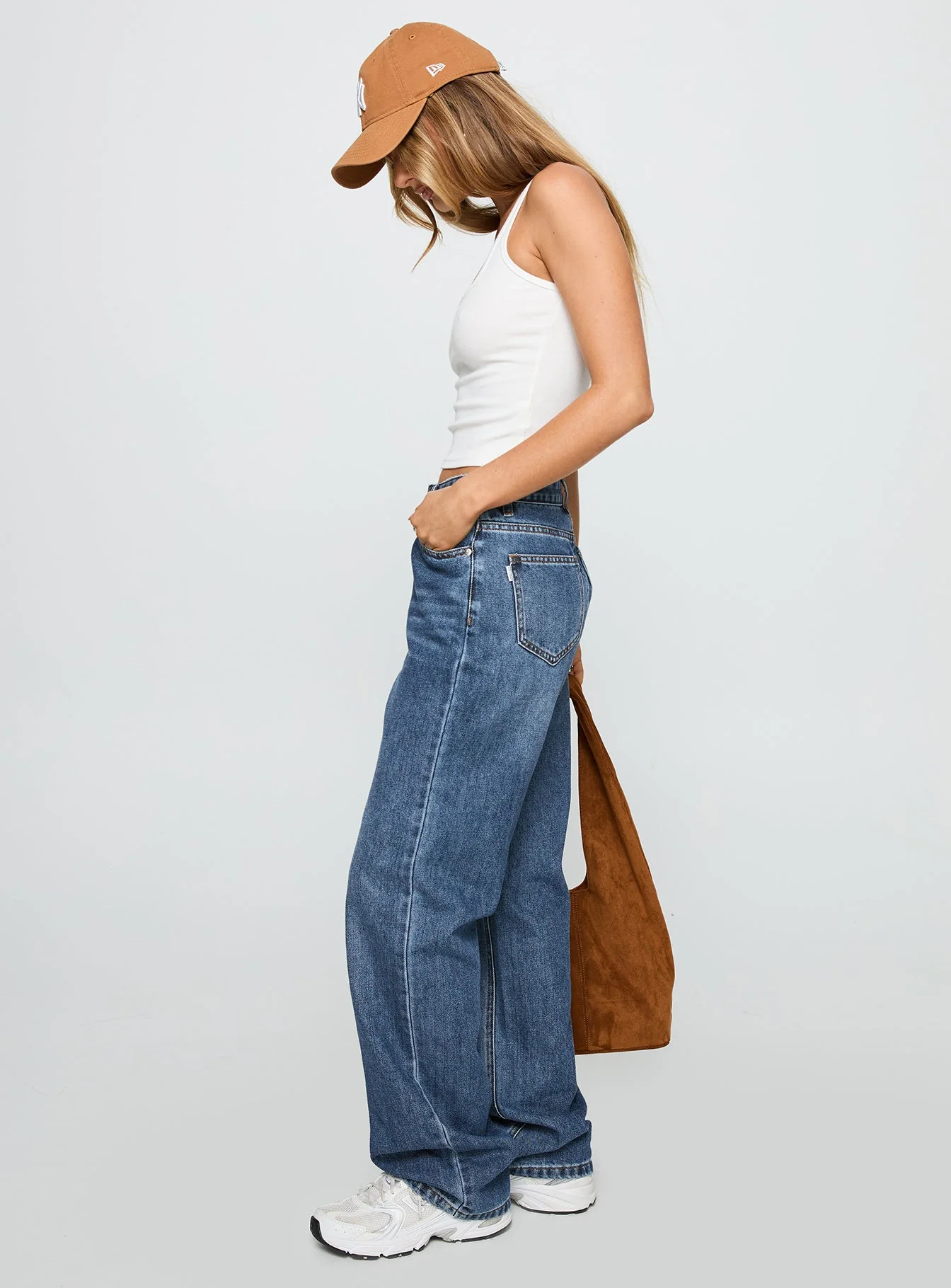 Laid Back Low Rise Straight Leg Jeans Dark Blue Wash - Image 4