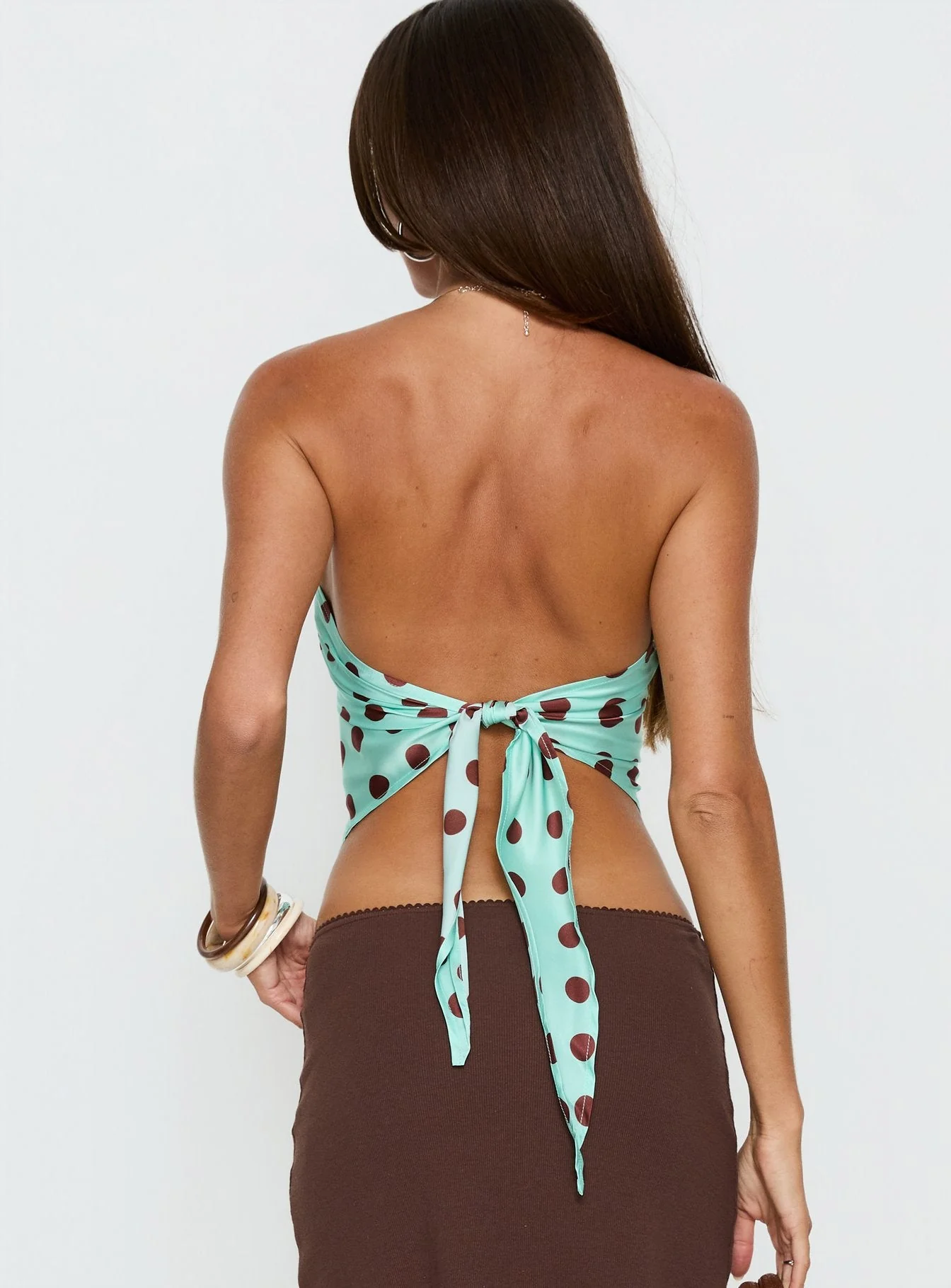 Lailana Tie Back Strapless Scarf Top Aqua Polka - Image 5