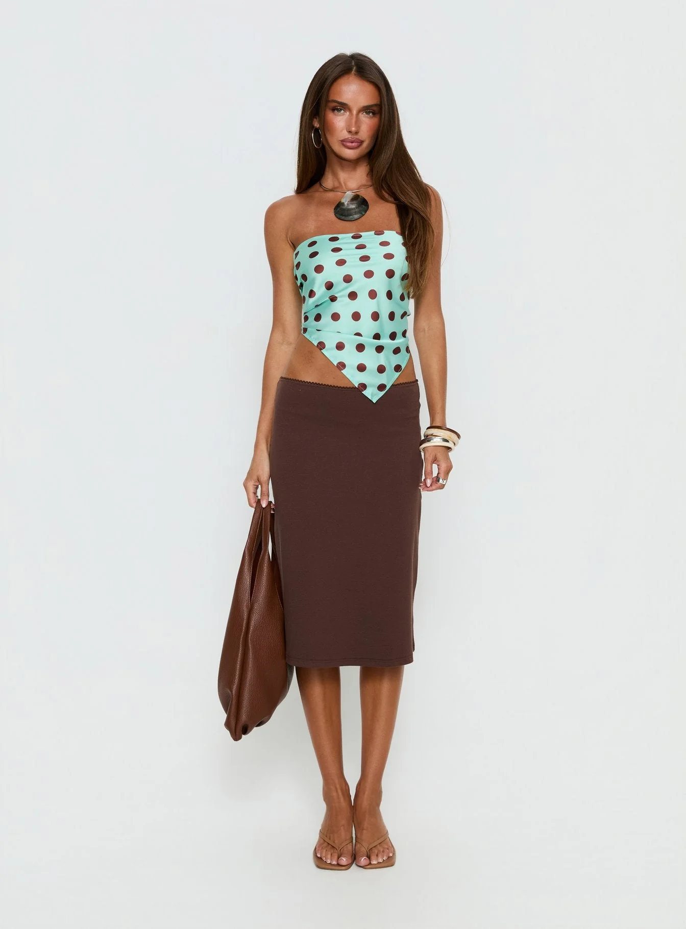 Lailana Tie Back Strapless Scarf Top Aqua Polka - Image 7