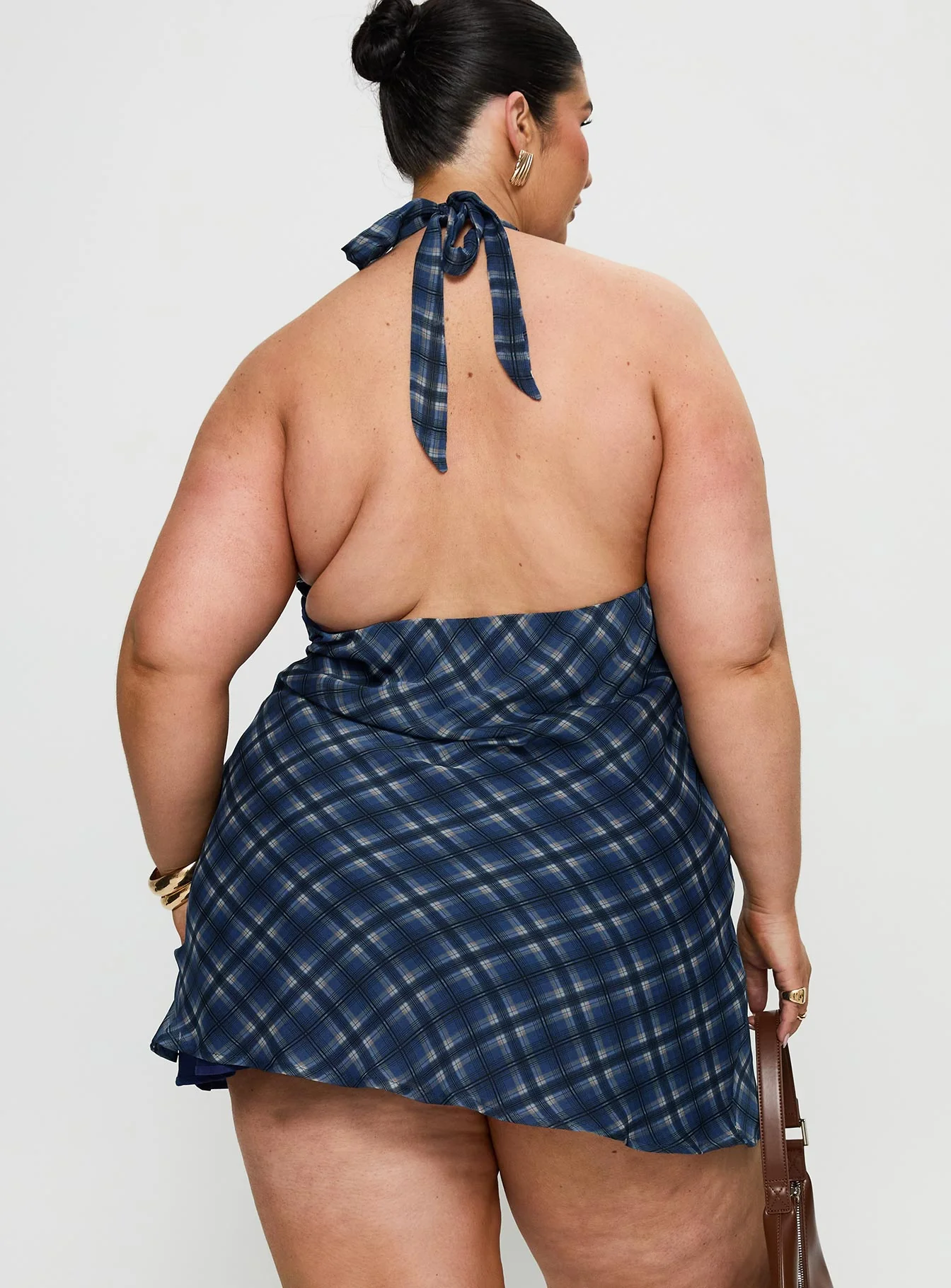 Laraline Halter Mini Dress Navy Check Curve - Image 5