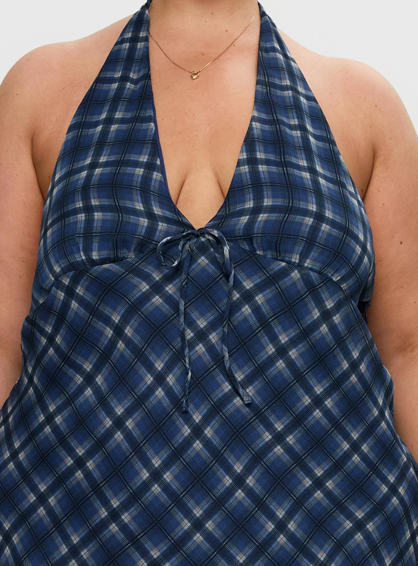 Laraline Halter Mini Dress Navy Check Curve - Image 6