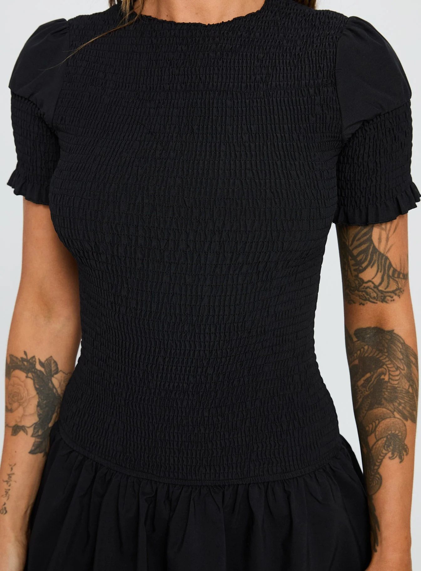 Laurita Shirred Mini Dress Black - Image 6