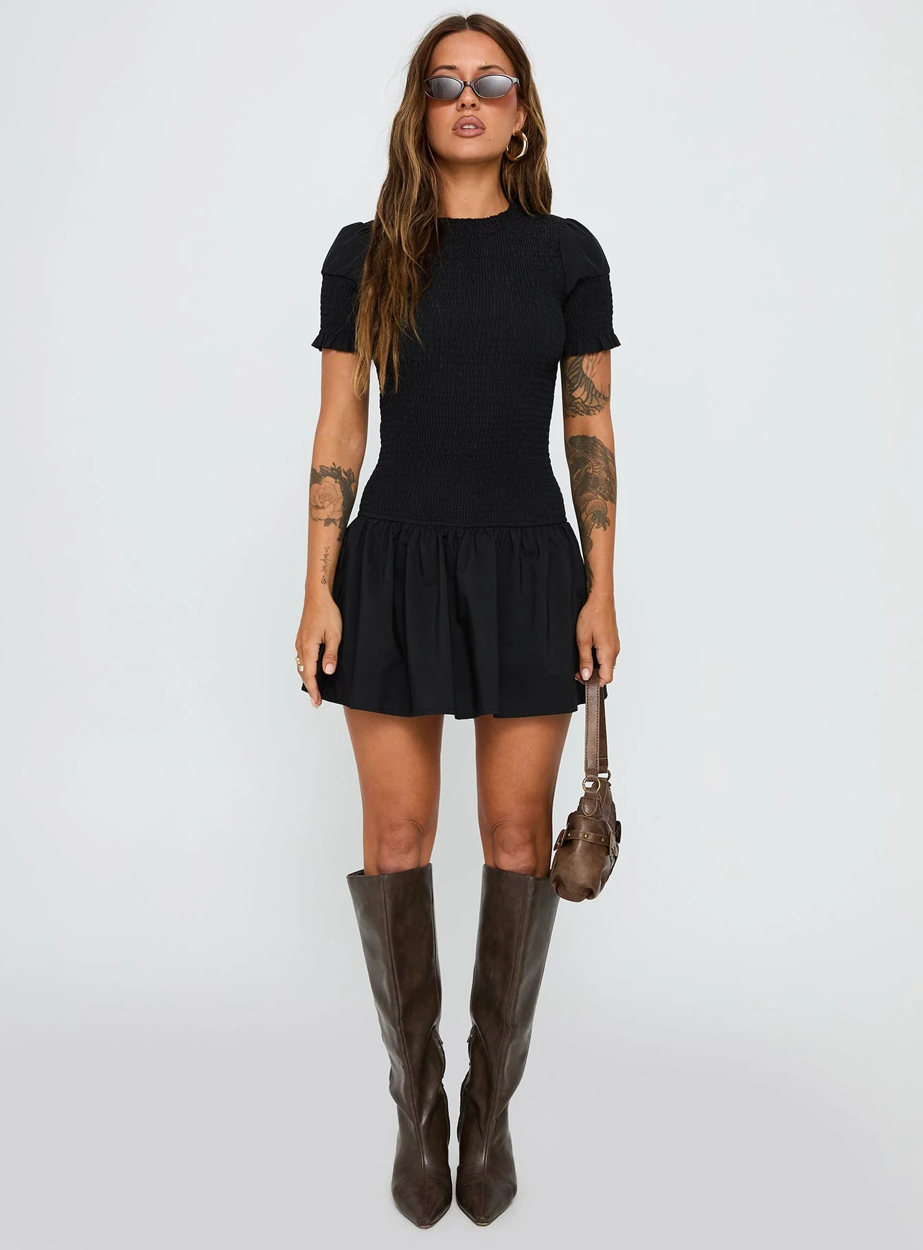 Laurita Shirred Mini Dress Black - Image 7