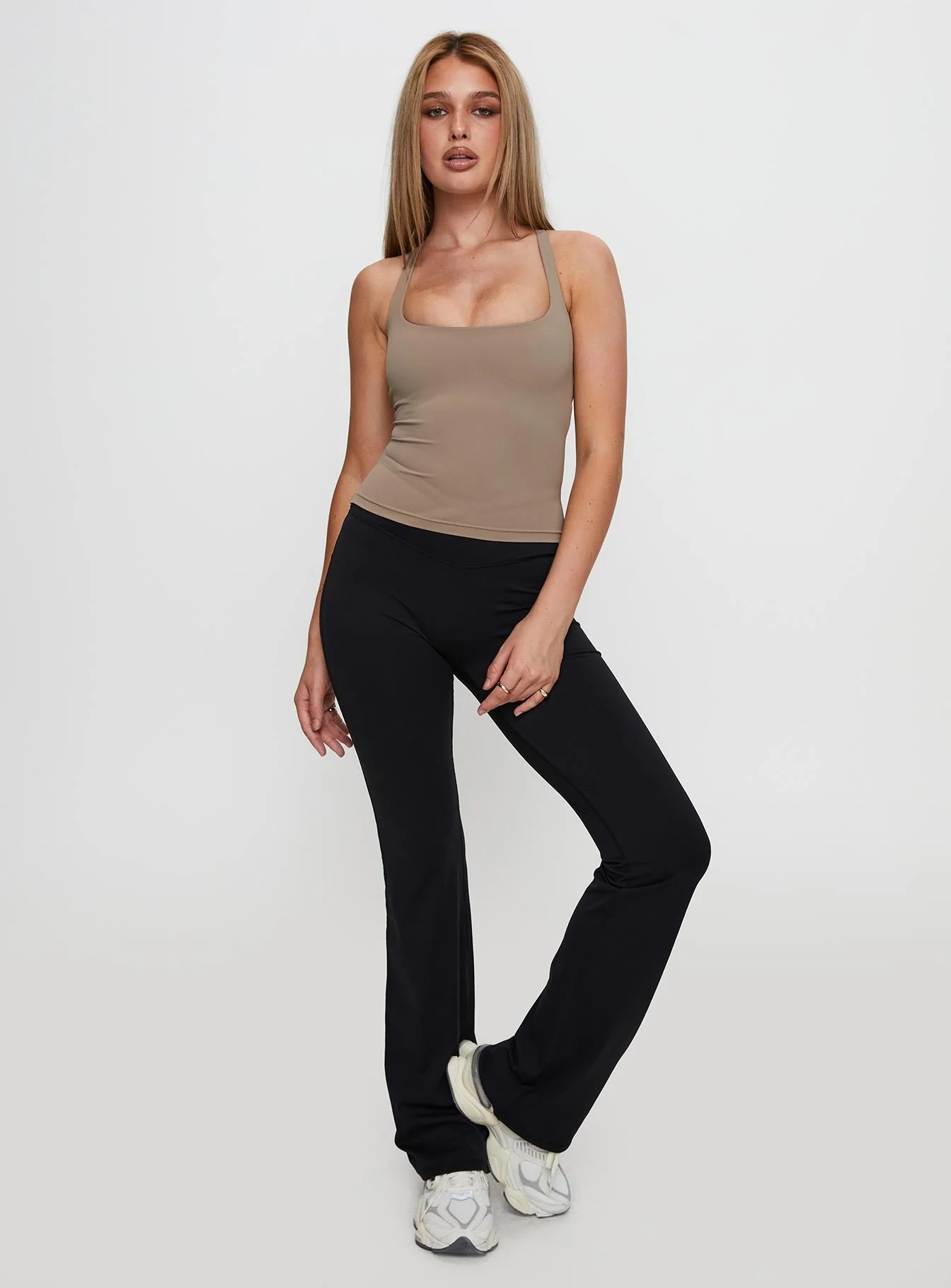 Layup Active Longline Cross Back Top Taupe - Image 3