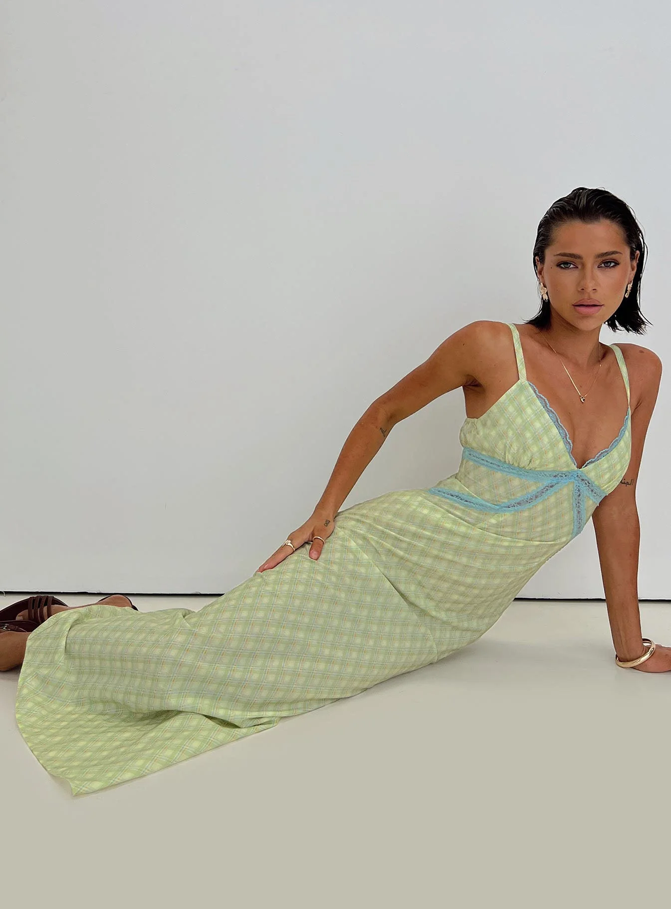 Leabella Maxi Dress Green Check - Image 8