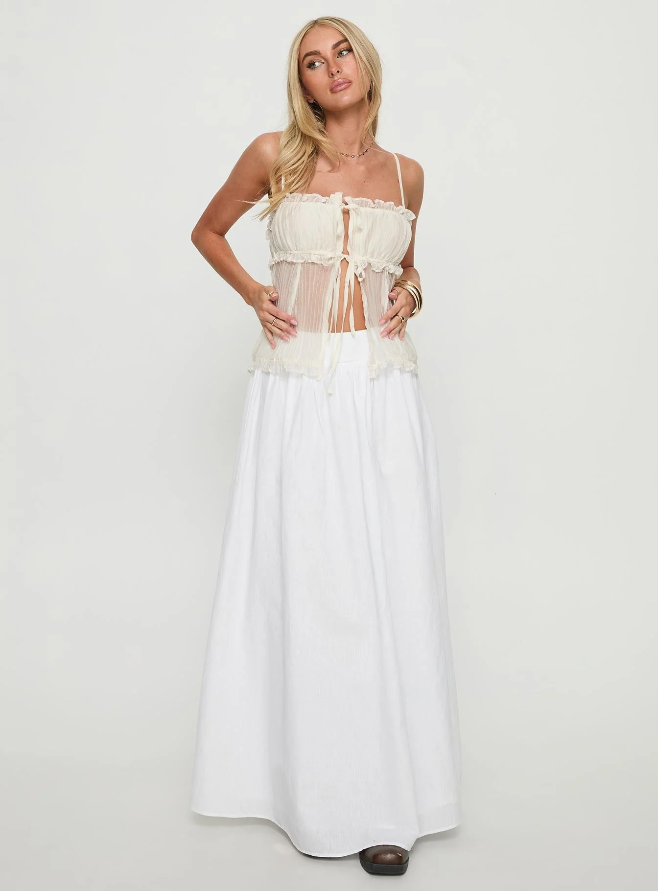 Levonne Textured Layered Bust Shirt Cream - Image 3