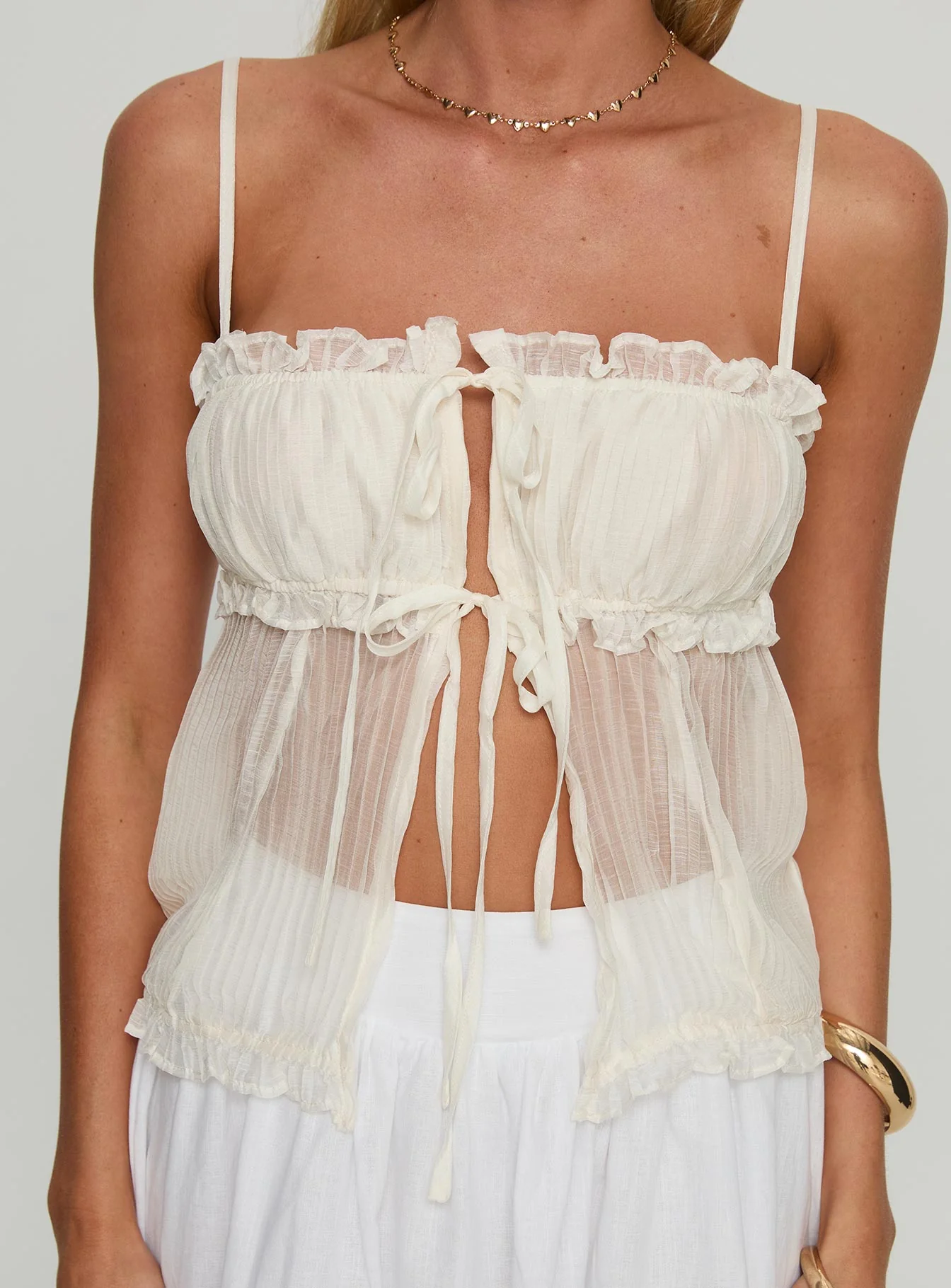 Levonne Textured Layered Bust Shirt Cream - Image 6