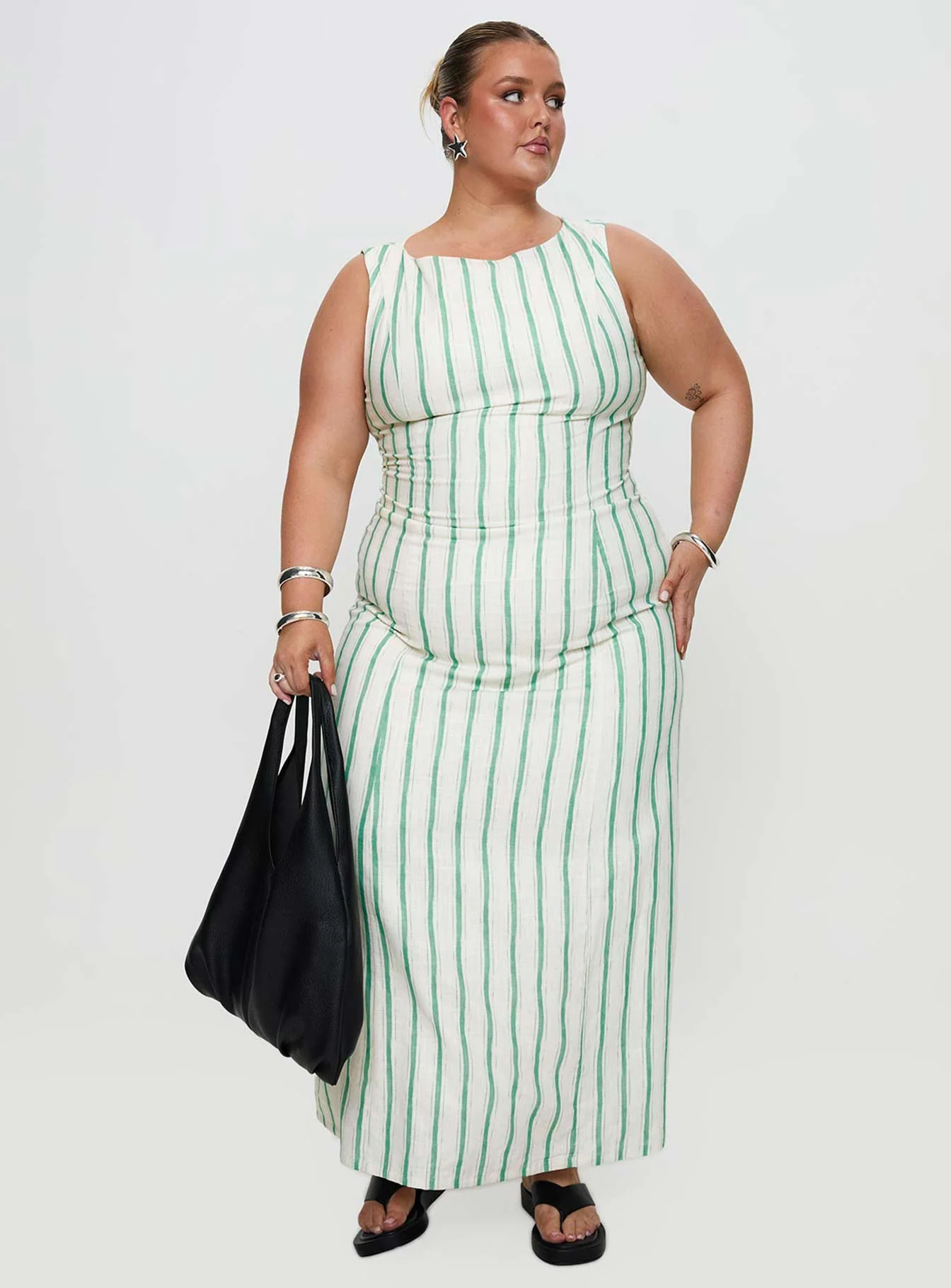 Lewisa Maxi Dress Green Stripe Curve - Image 2