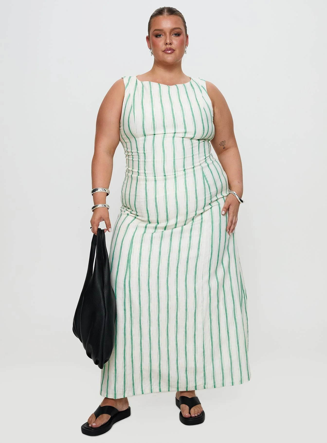 Lewisa Maxi Dress Green Stripe Curve - Image 3