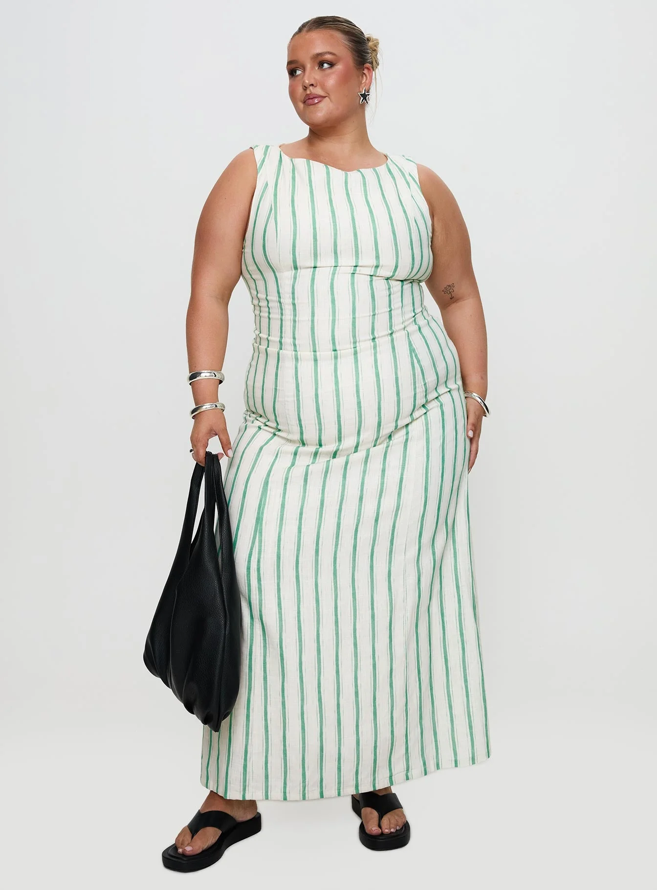 Lewisa Maxi Dress Green Stripe Curve - Image 4