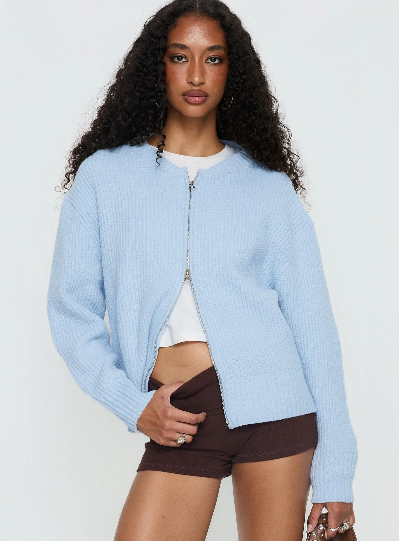 Lexene Zip Through Jumper Baby Blue - Image 2
