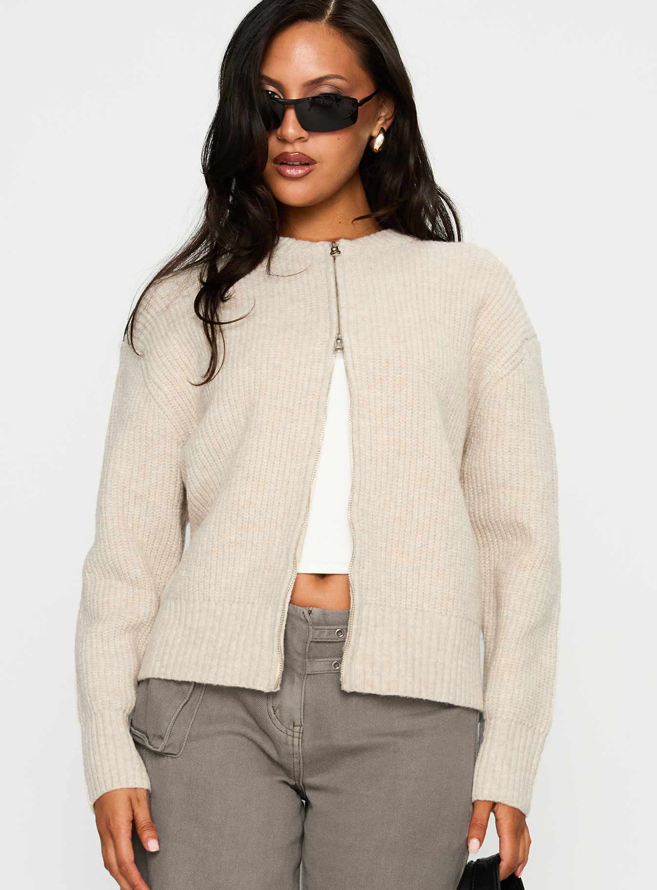 Lexene Zip Through Jumper Oat - Image 2
