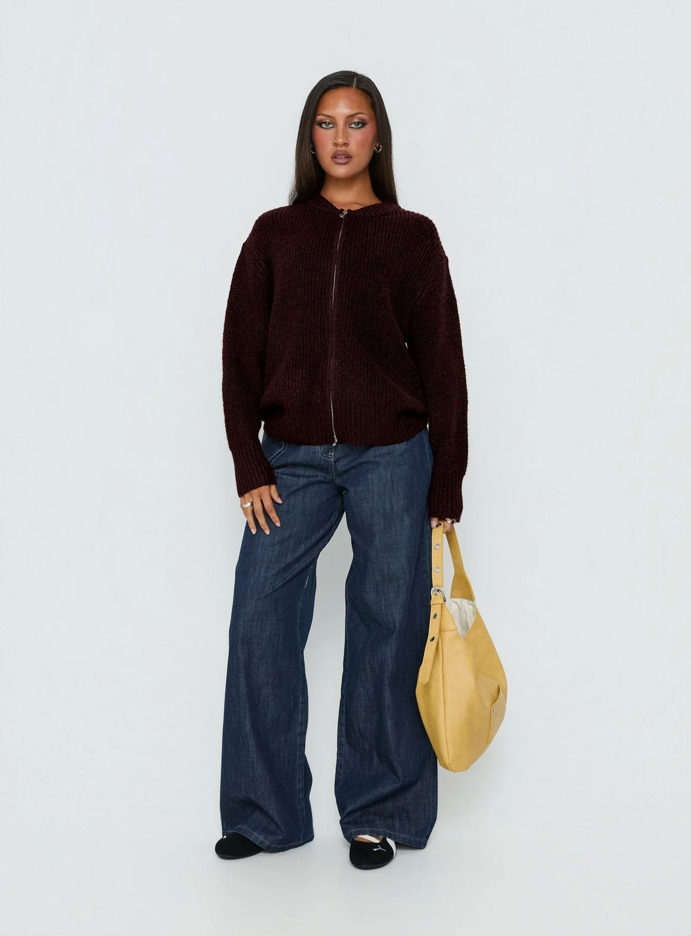 Lexene Zip Through Jumper Plum - Image 2