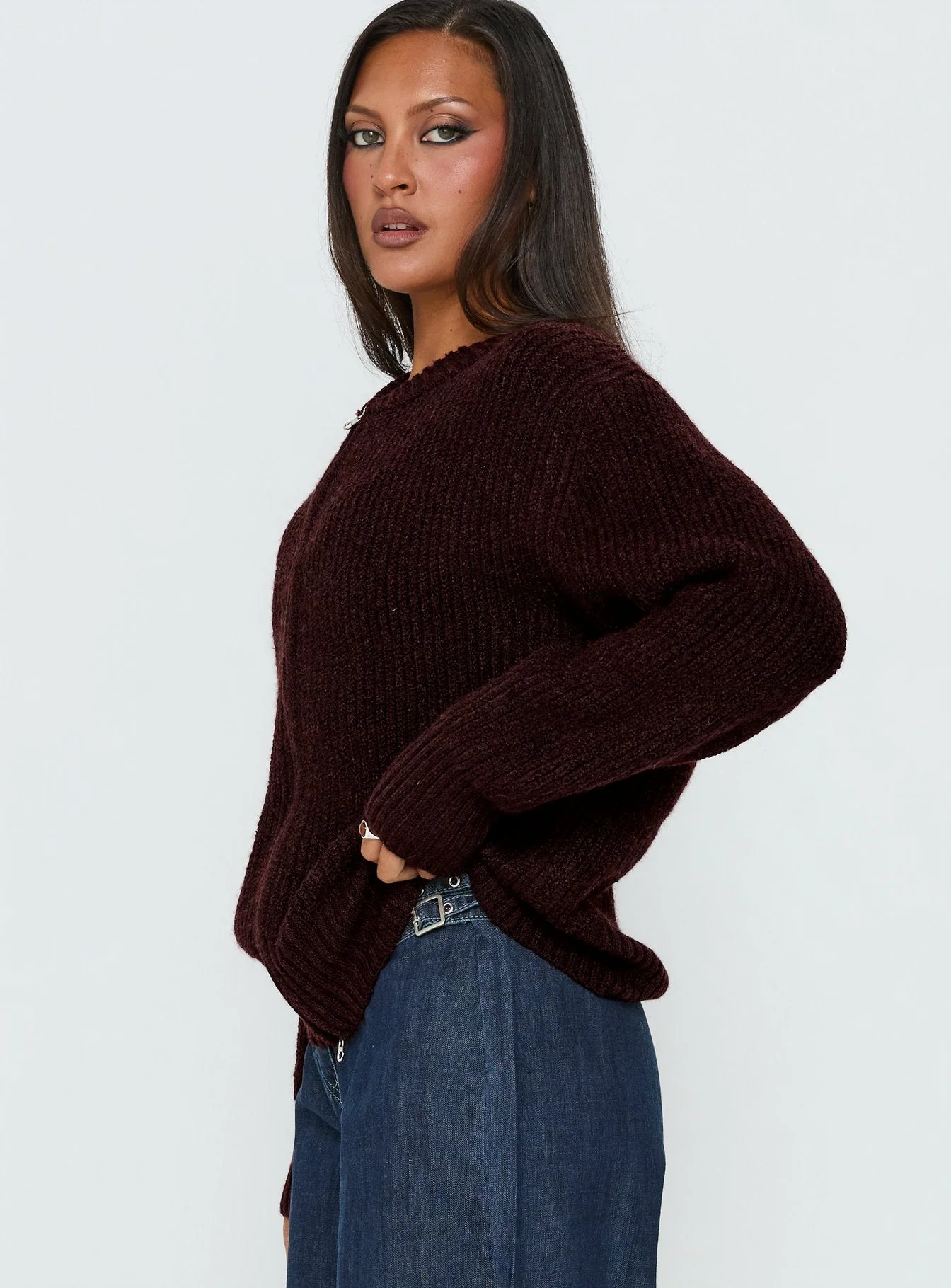 Lexene Zip Through Jumper Plum - Image 3