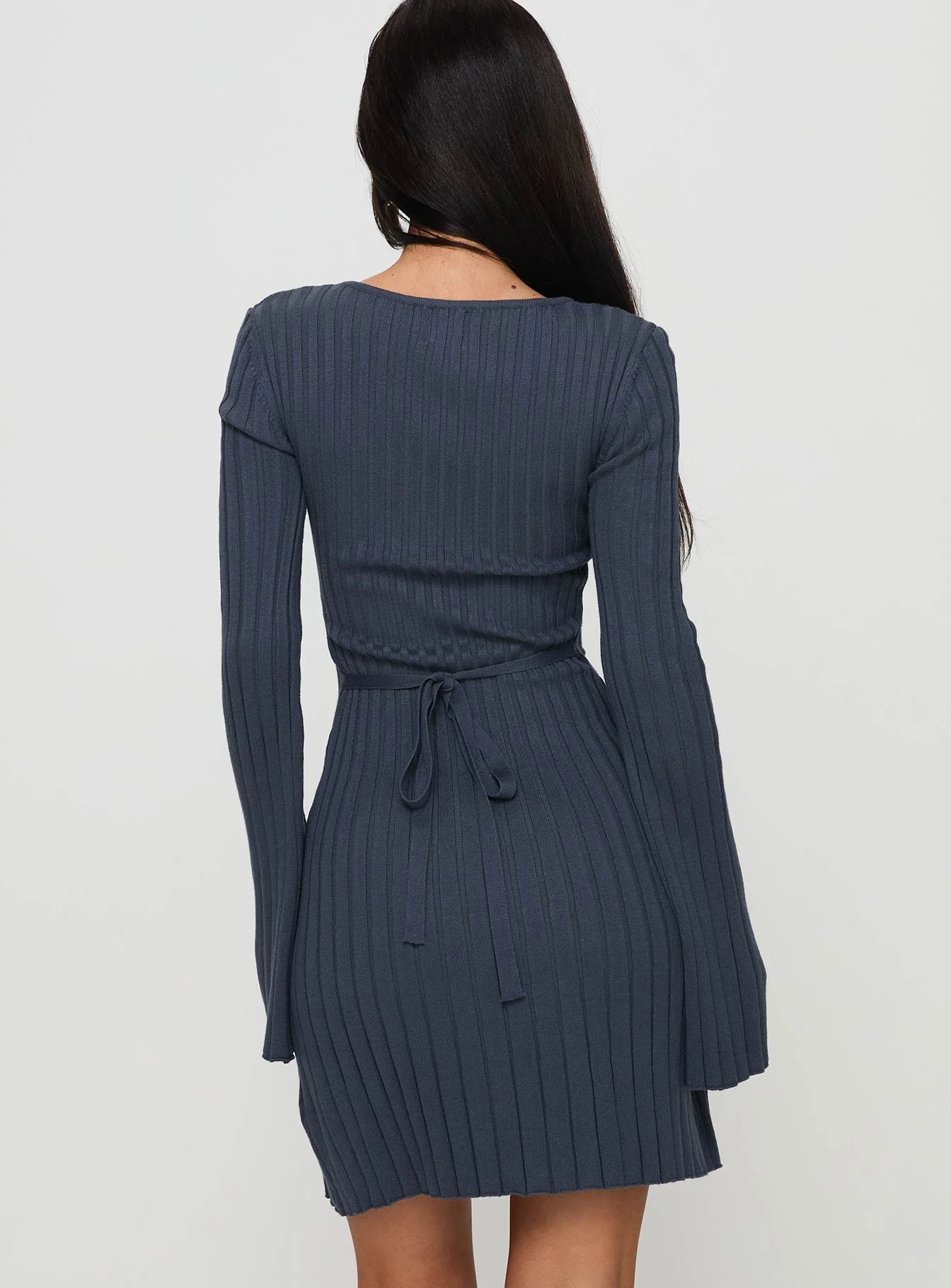 Liberte Ribbed Long Sleeve Mini Dress Charcoal - Image 4